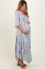 Navy Printed Deep V-Neck Maternity Midi Dress sold by Pinkblush