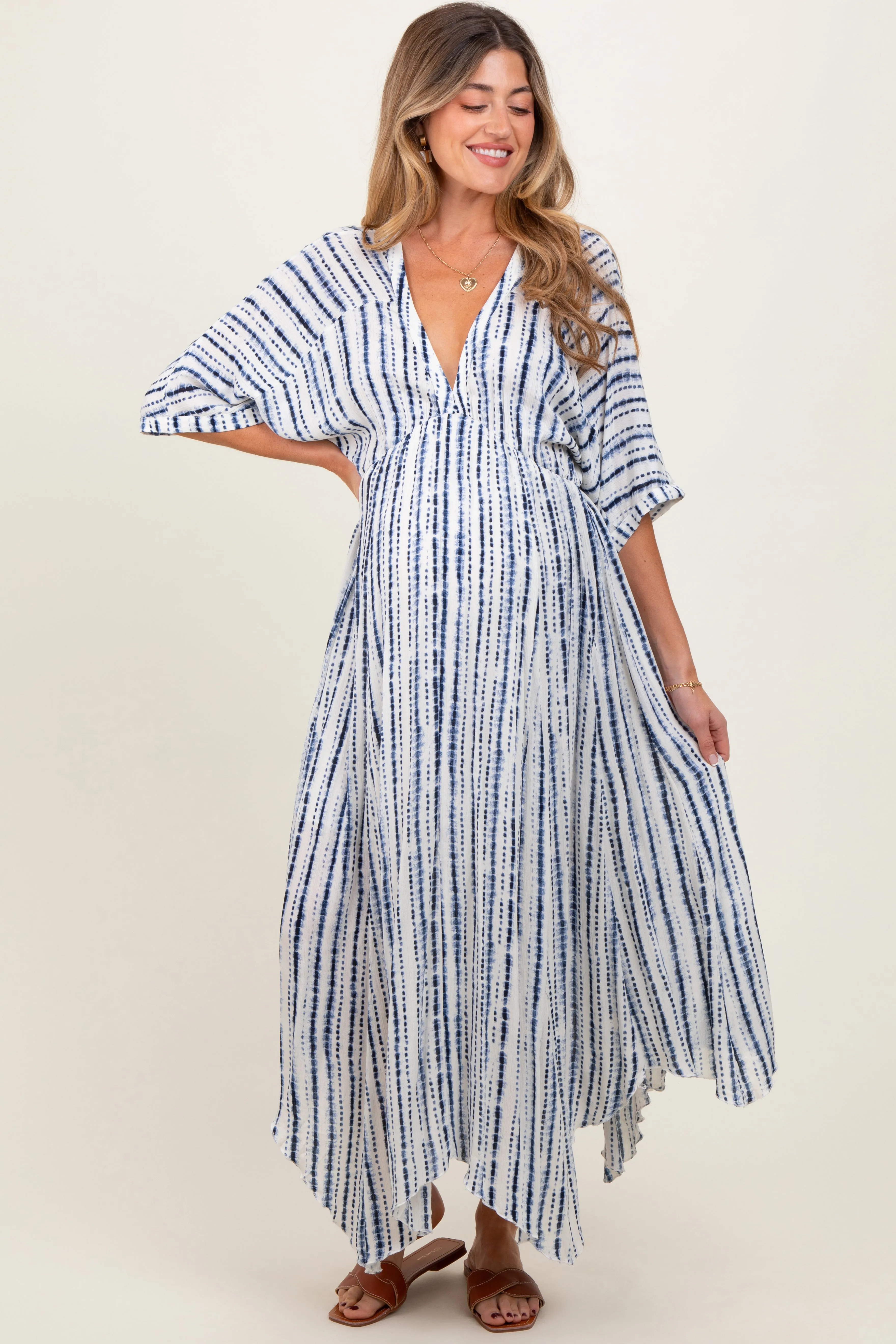 Navy Printed Deep V-Neck Maternity Midi Dress sold by Pinkblush product image thumbnail 2