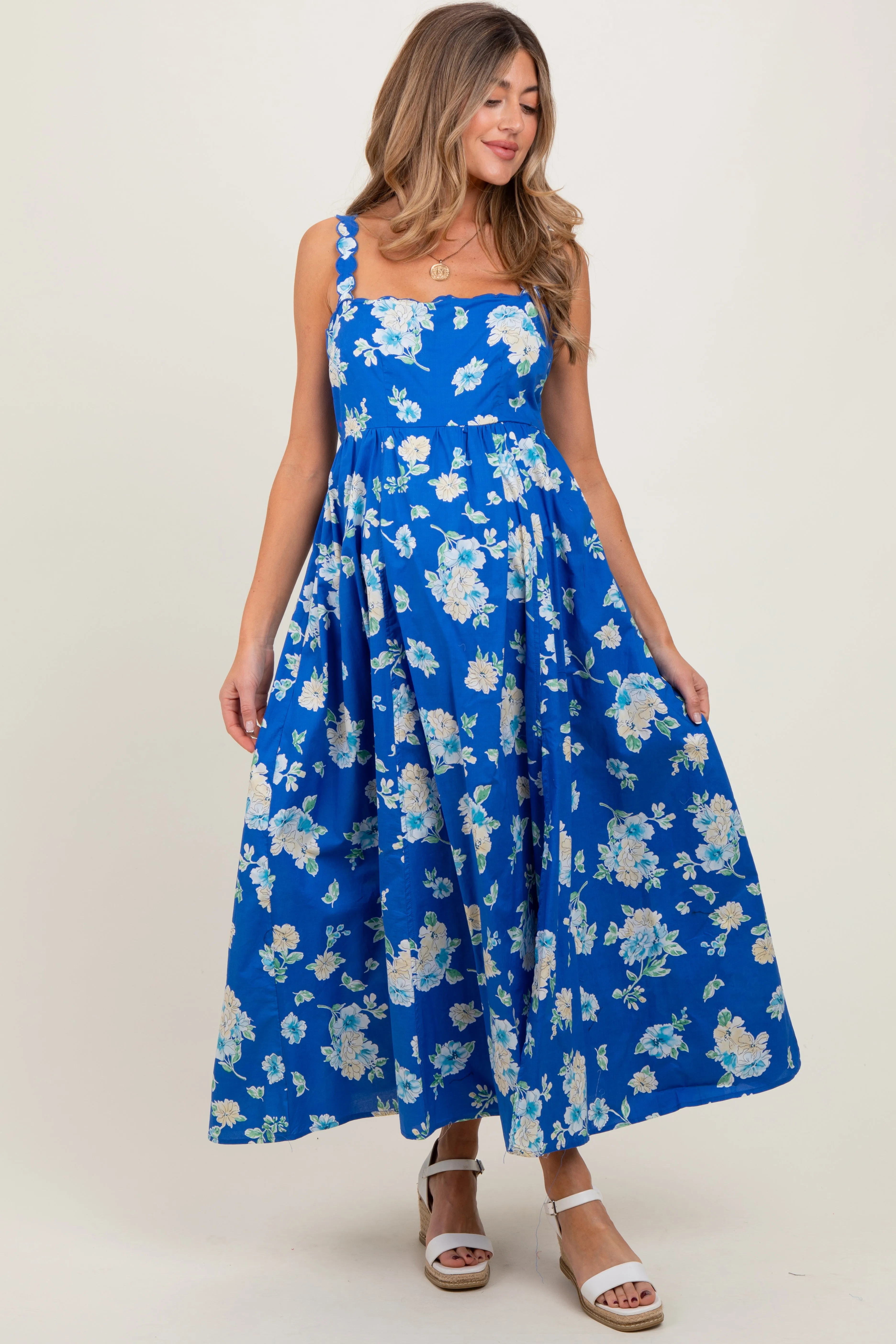 Royal Blue Floral Bold Print Cotton Maternity Maxi Dress sold by Pinkblush product image thumbnail 2