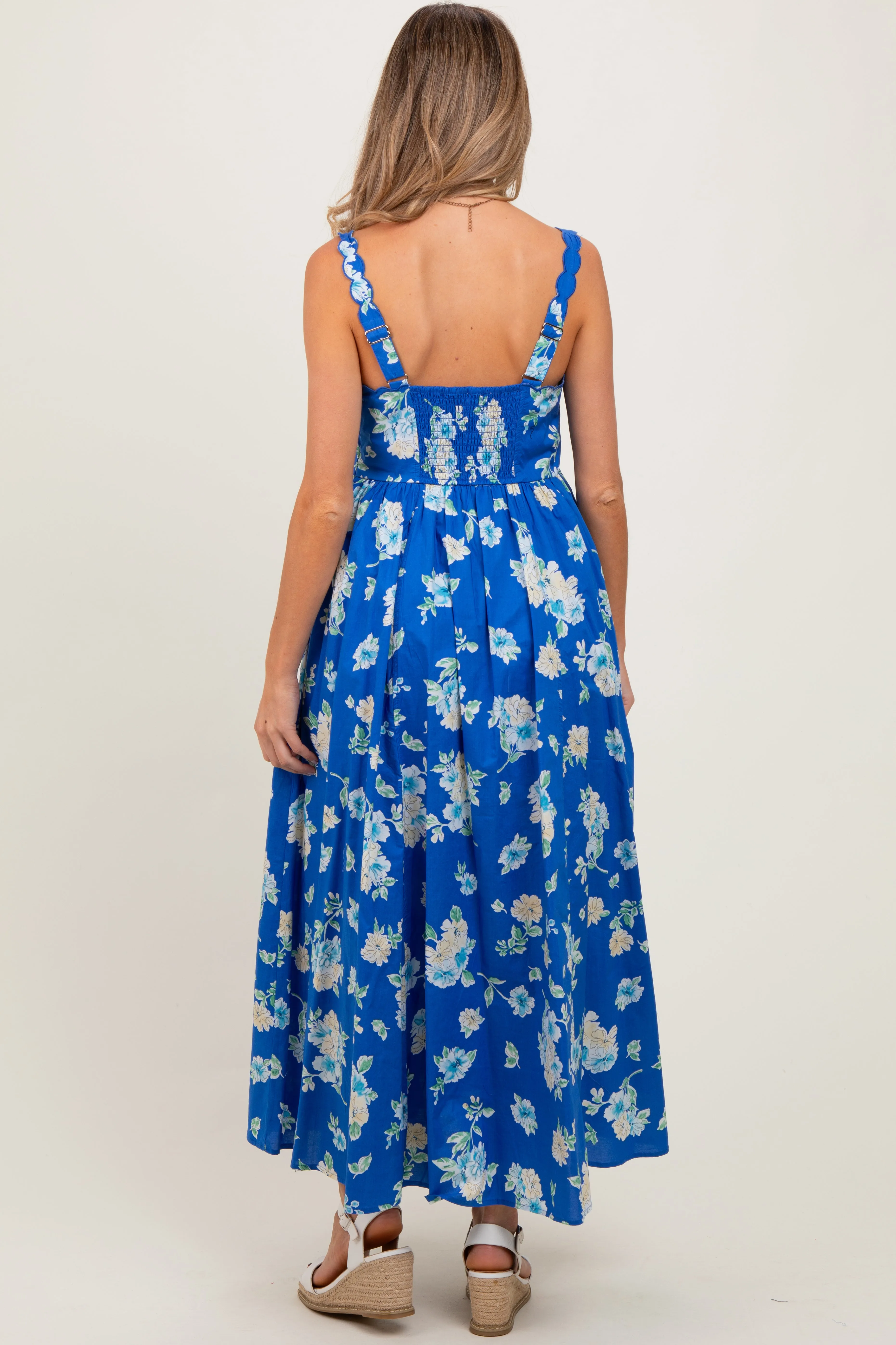 Royal Blue Floral Bold Print Cotton Maternity Maxi Dress sold by Pinkblush product image thumbnail 3