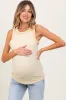 Cream Rib Knit Ruffle Trim Sleeveless Maternity Top sold by Pinkblush