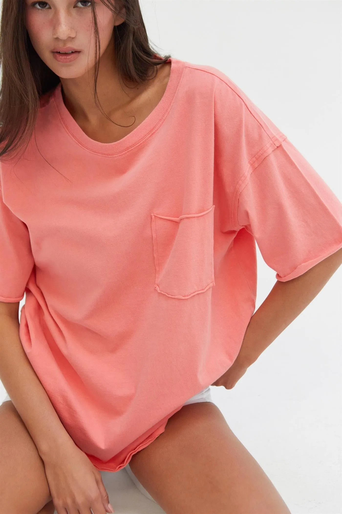 Coral Short Sleeve Front Pocket Tunic Top sold by Pinkblush