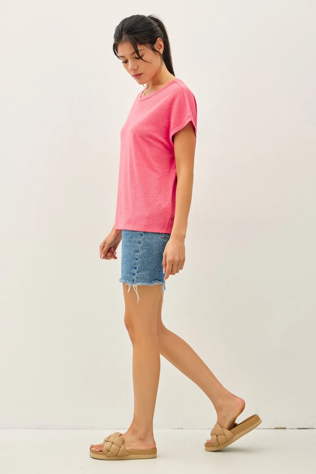 Fuchsia Linen Blend Short Sleeve Tee sold by Pinkblush product image thumbnail 3
