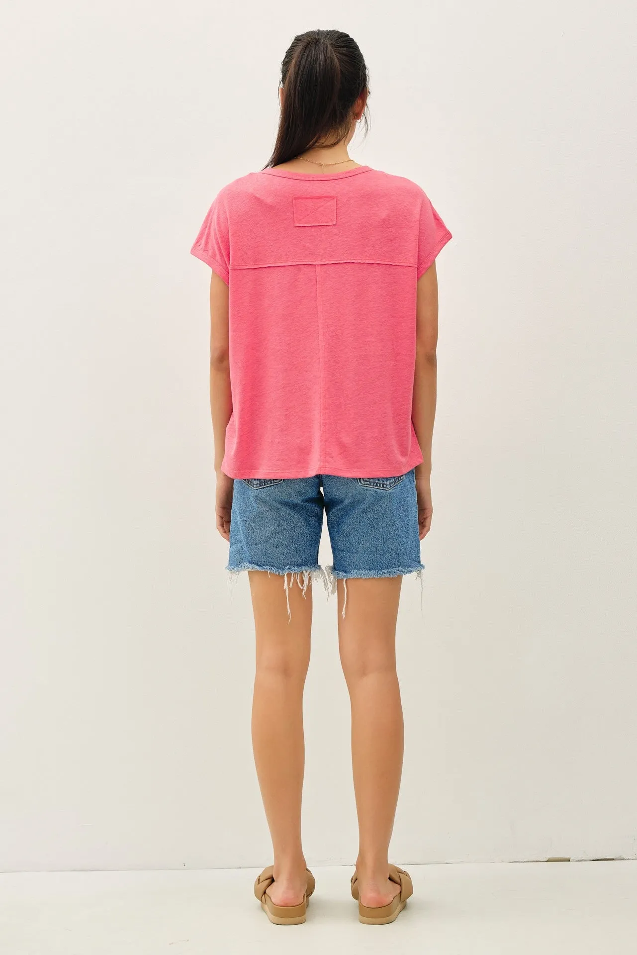 Fuchsia Linen Blend Short Sleeve Tee sold by Pinkblush product image thumbnail 4