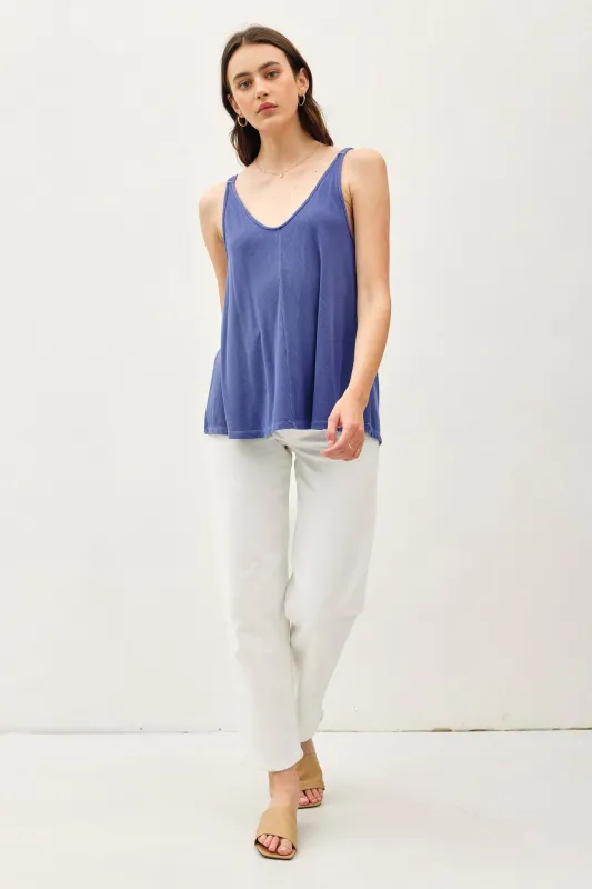 Navy Blue Ribbed V-Neck Flowy Tank sold by Pinkblush