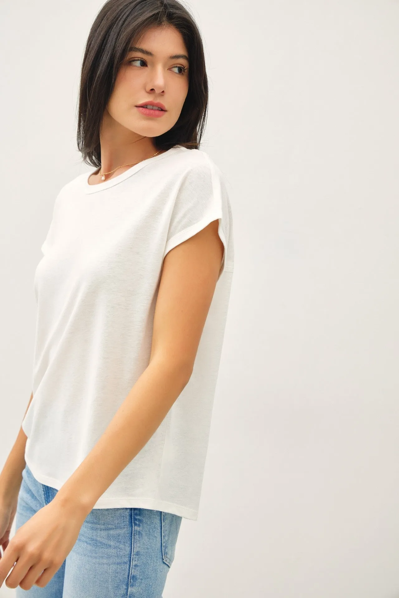 White Linen Blend Short Sleeve Tee sold by Pinkblush product image thumbnail 2