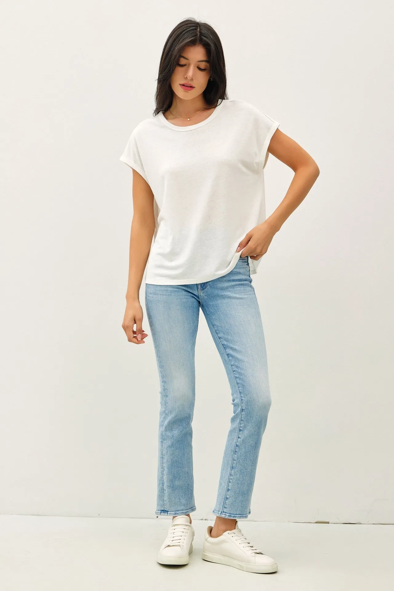 White Linen Blend Short Sleeve Tee sold by Pinkblush product image thumbnail 4