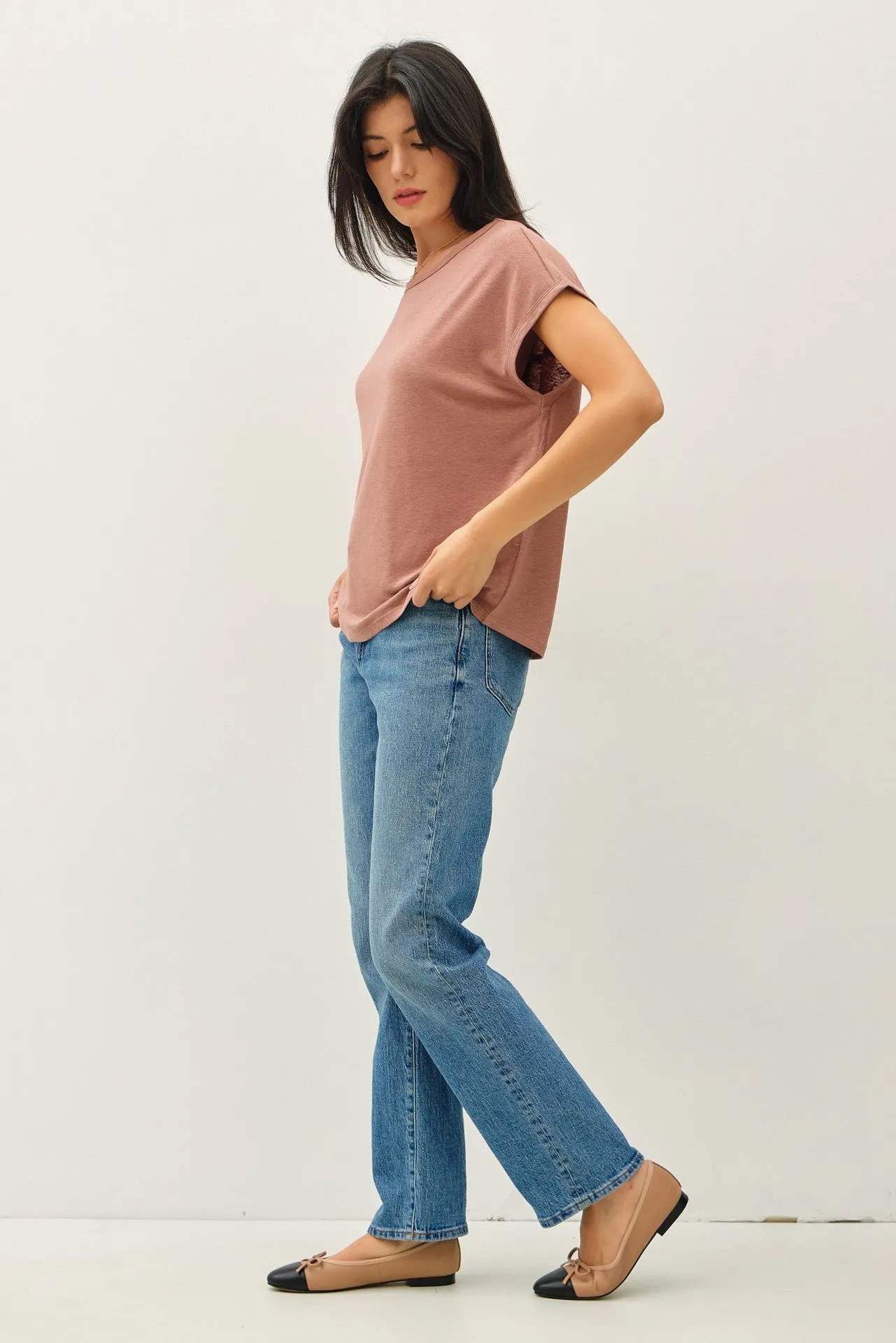 Brown Linen Blend Short Sleeve Tee sold by Pinkblush product image thumbnail 4