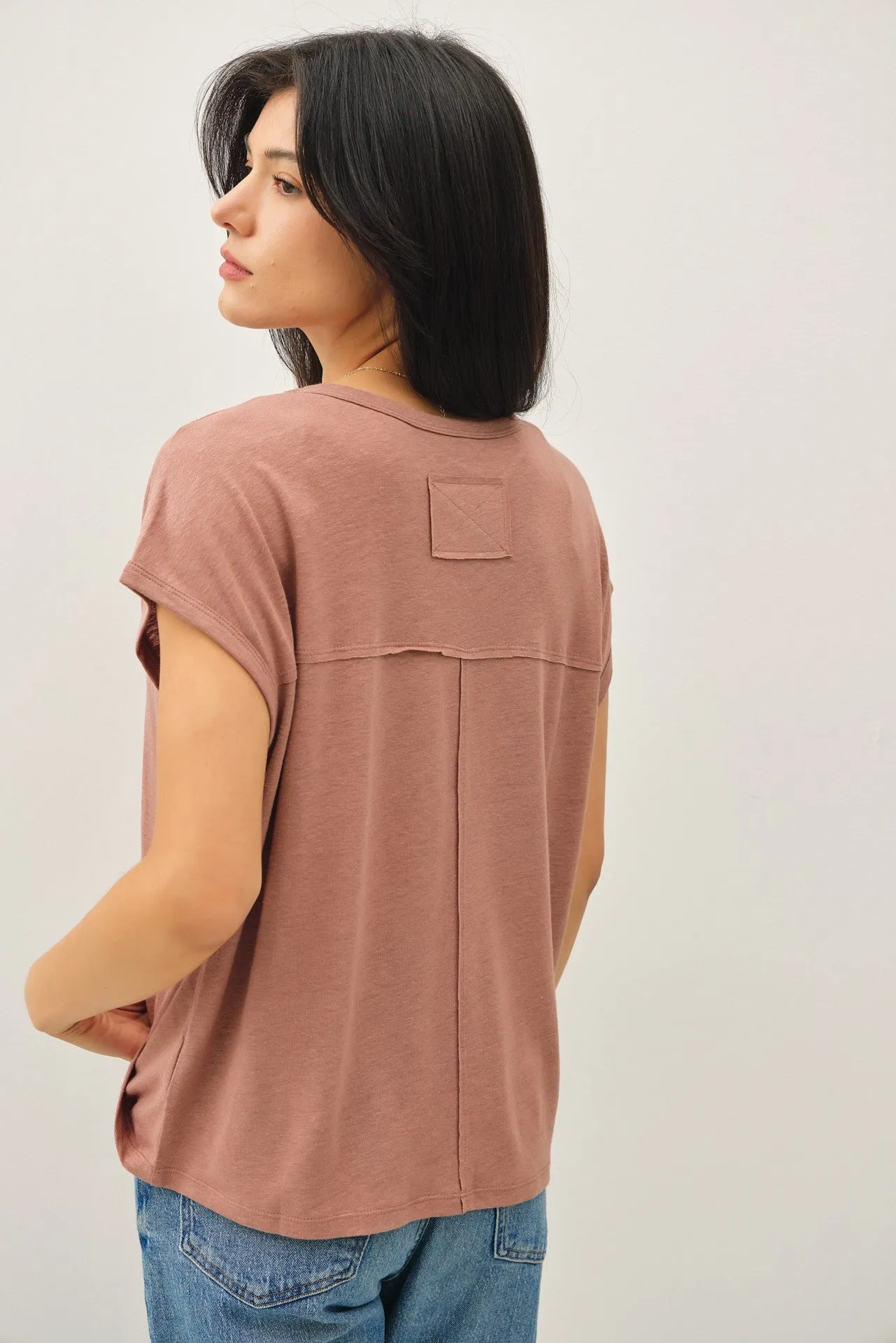 Brown Linen Blend Short Sleeve Tee sold by Pinkblush product image thumbnail 2