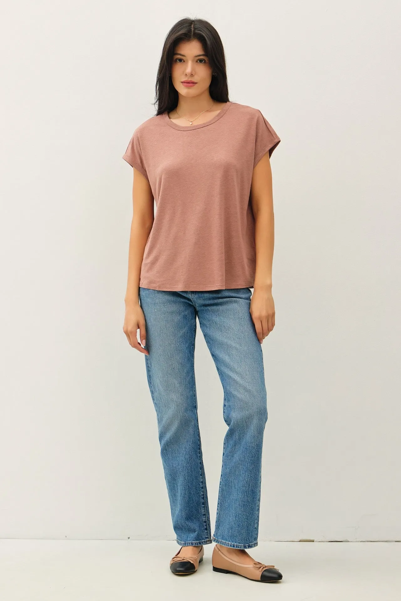 Brown Linen Blend Short Sleeve Tee sold by Pinkblush product image thumbnail 3