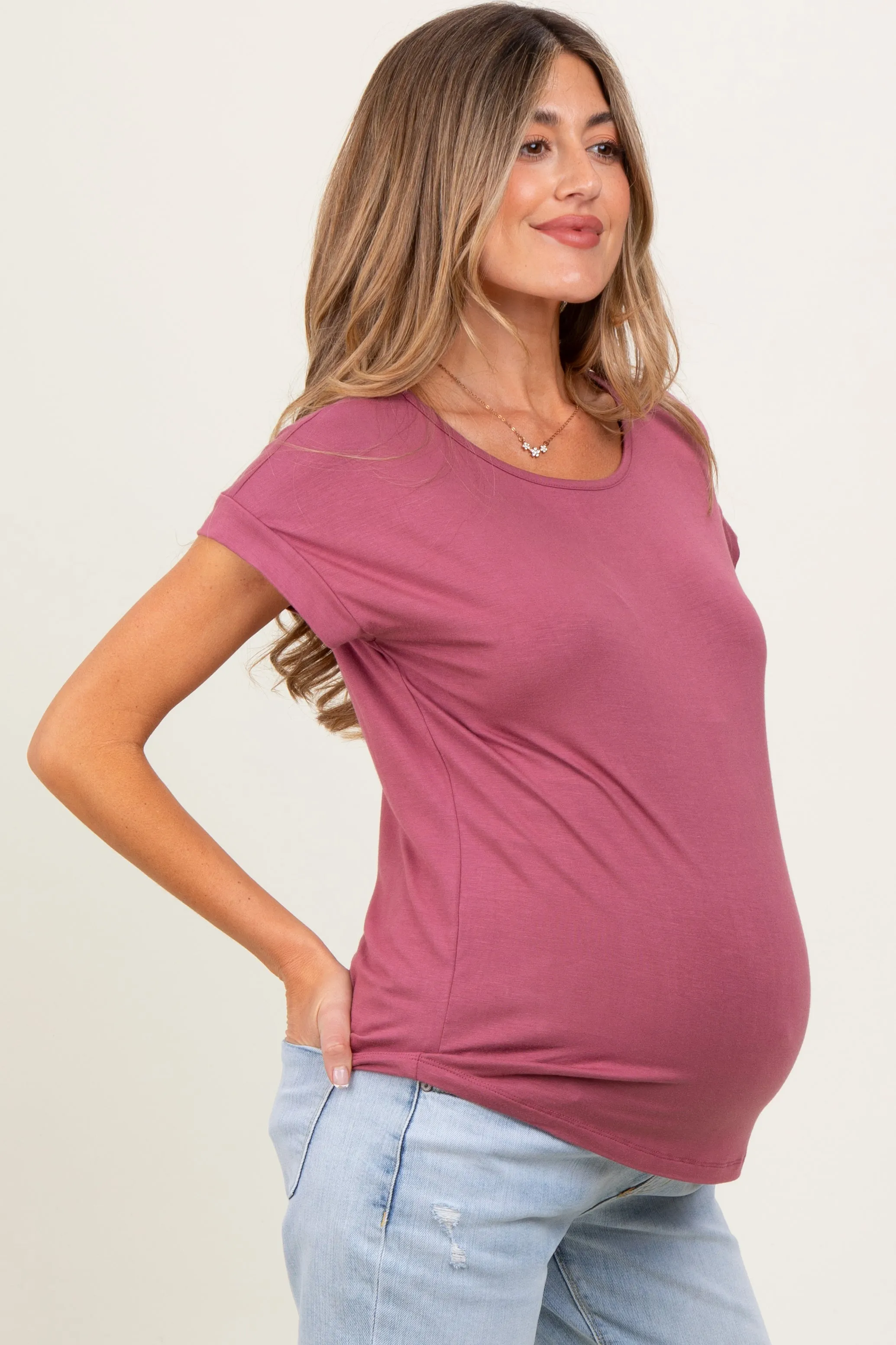 Mauve Key Hole Back Detail Maternity Top sold by Pinkblush product image thumbnail 3