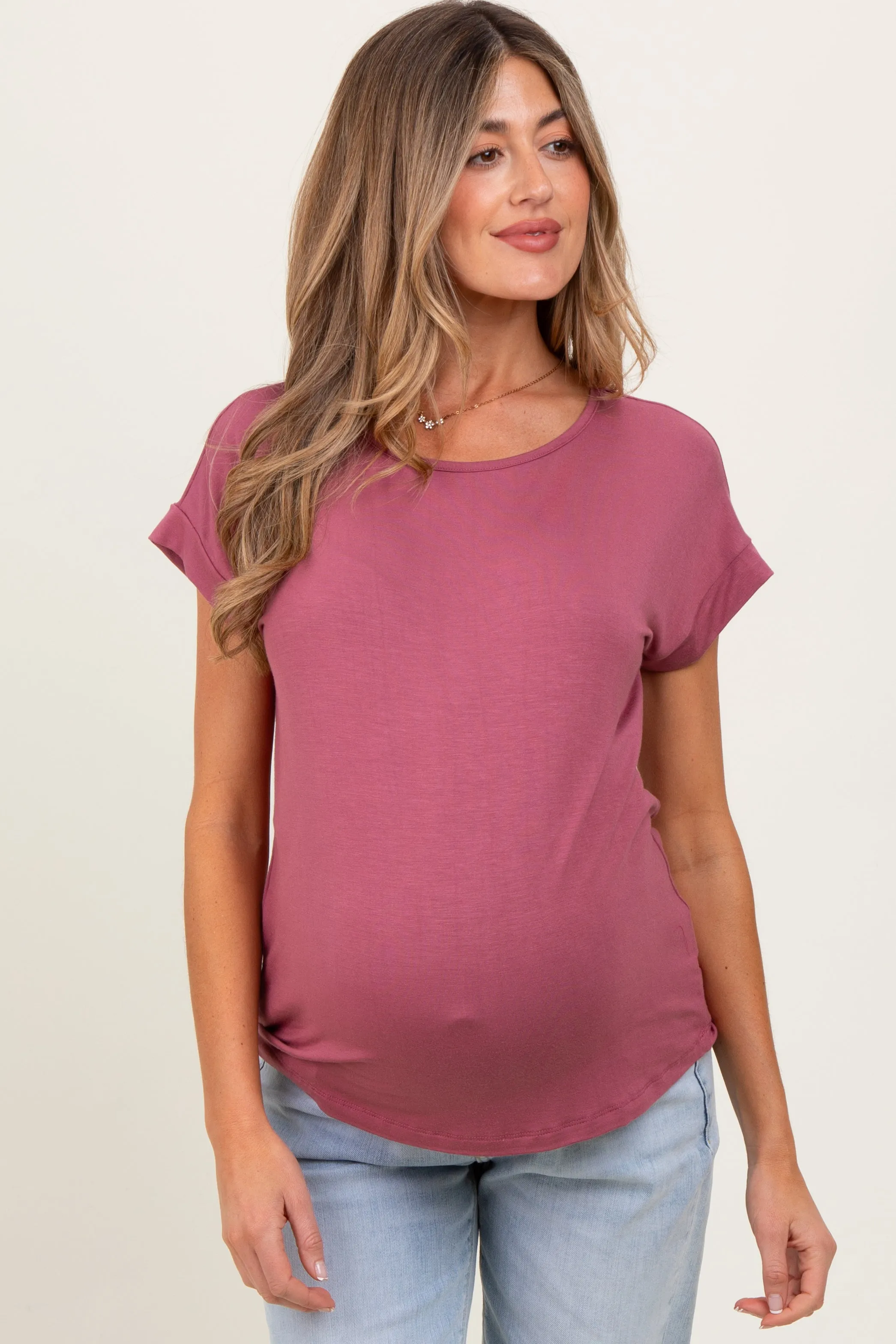 Mauve Key Hole Back Detail Maternity Top sold by Pinkblush