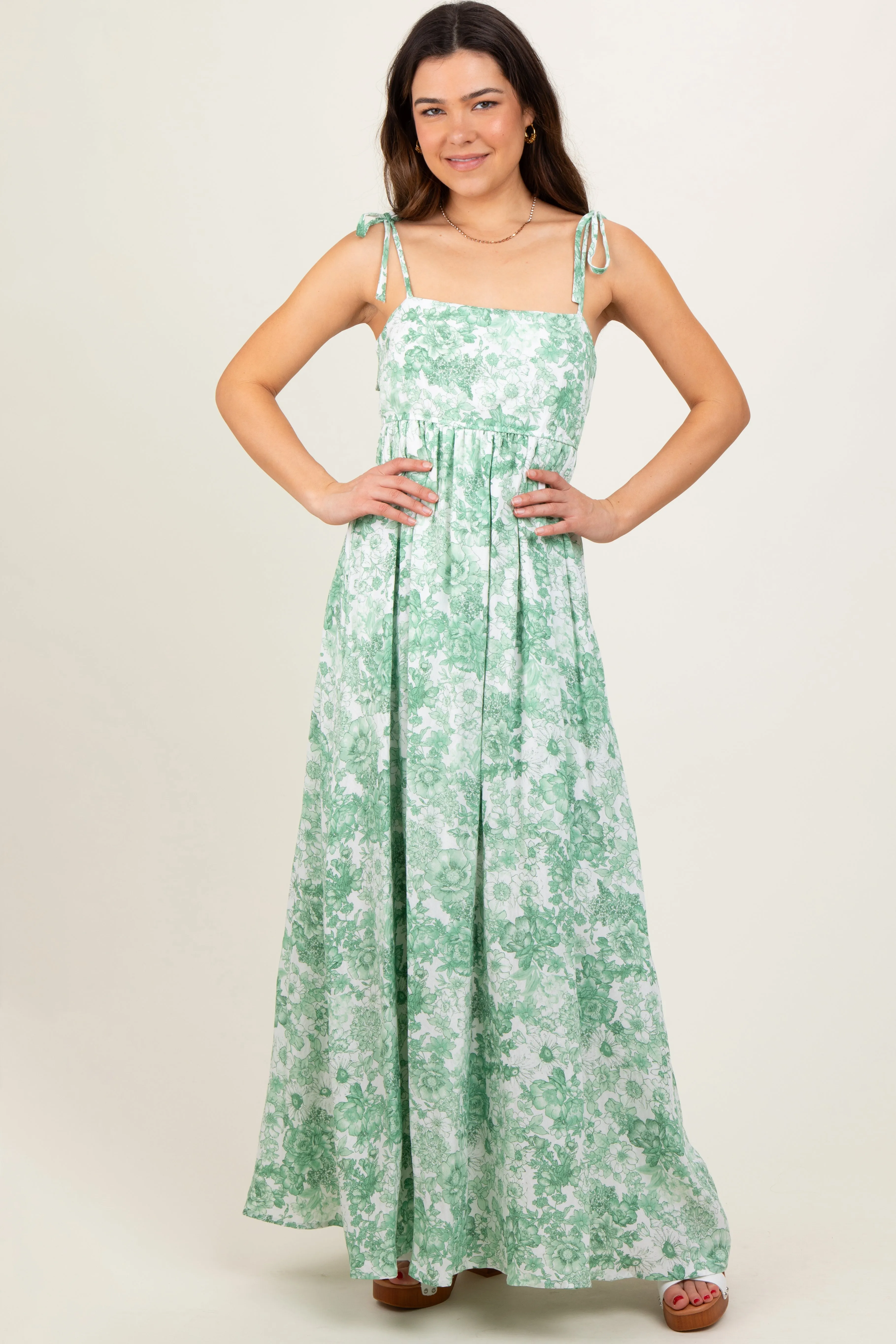 Sage Leaf Print Sleeveless Open Back Smocked Maxi Dress sold by Pinkblush product image thumbnail 2