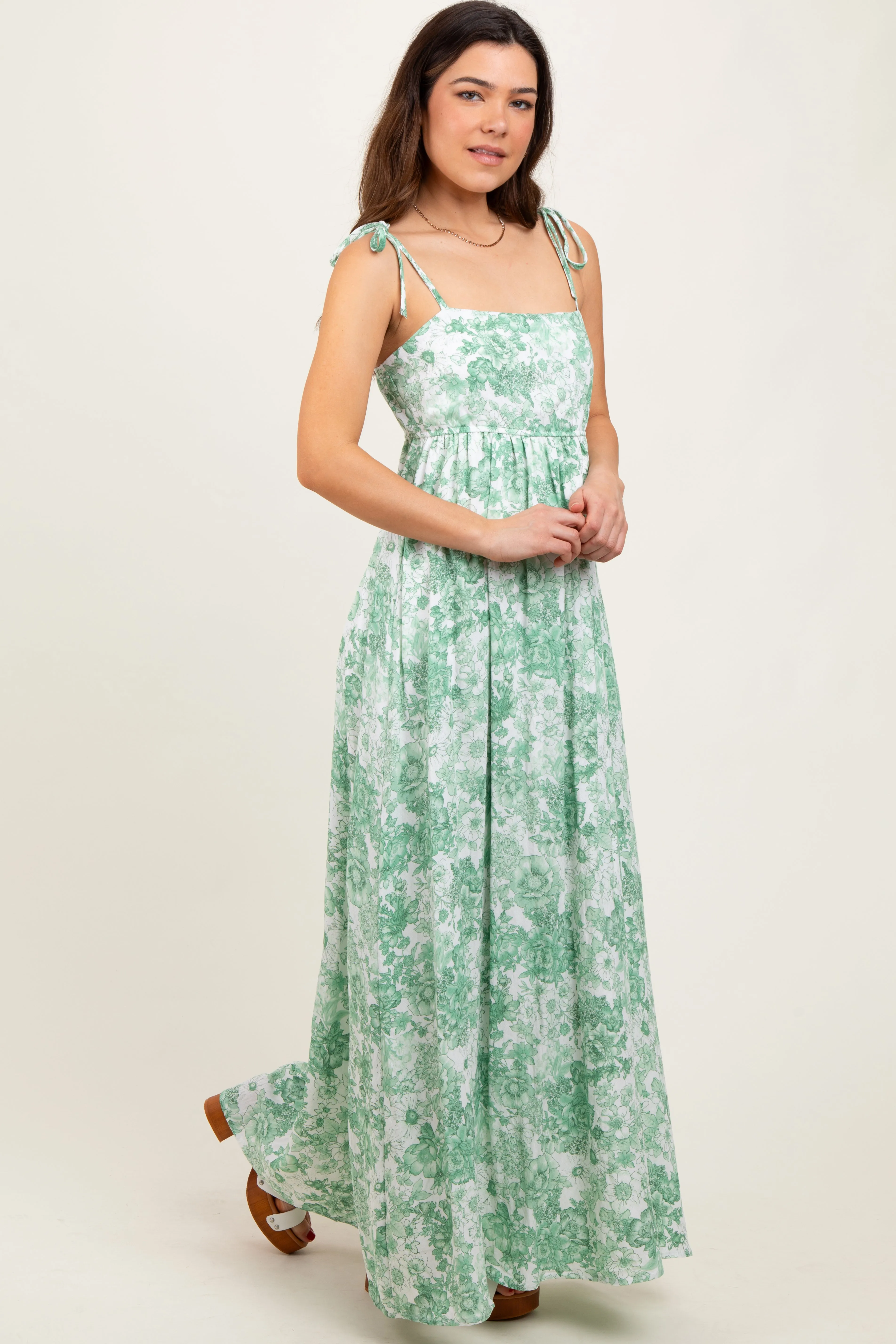 Sage Leaf Print Sleeveless Open Back Smocked Maxi Dress sold by Pinkblush product image thumbnail 3