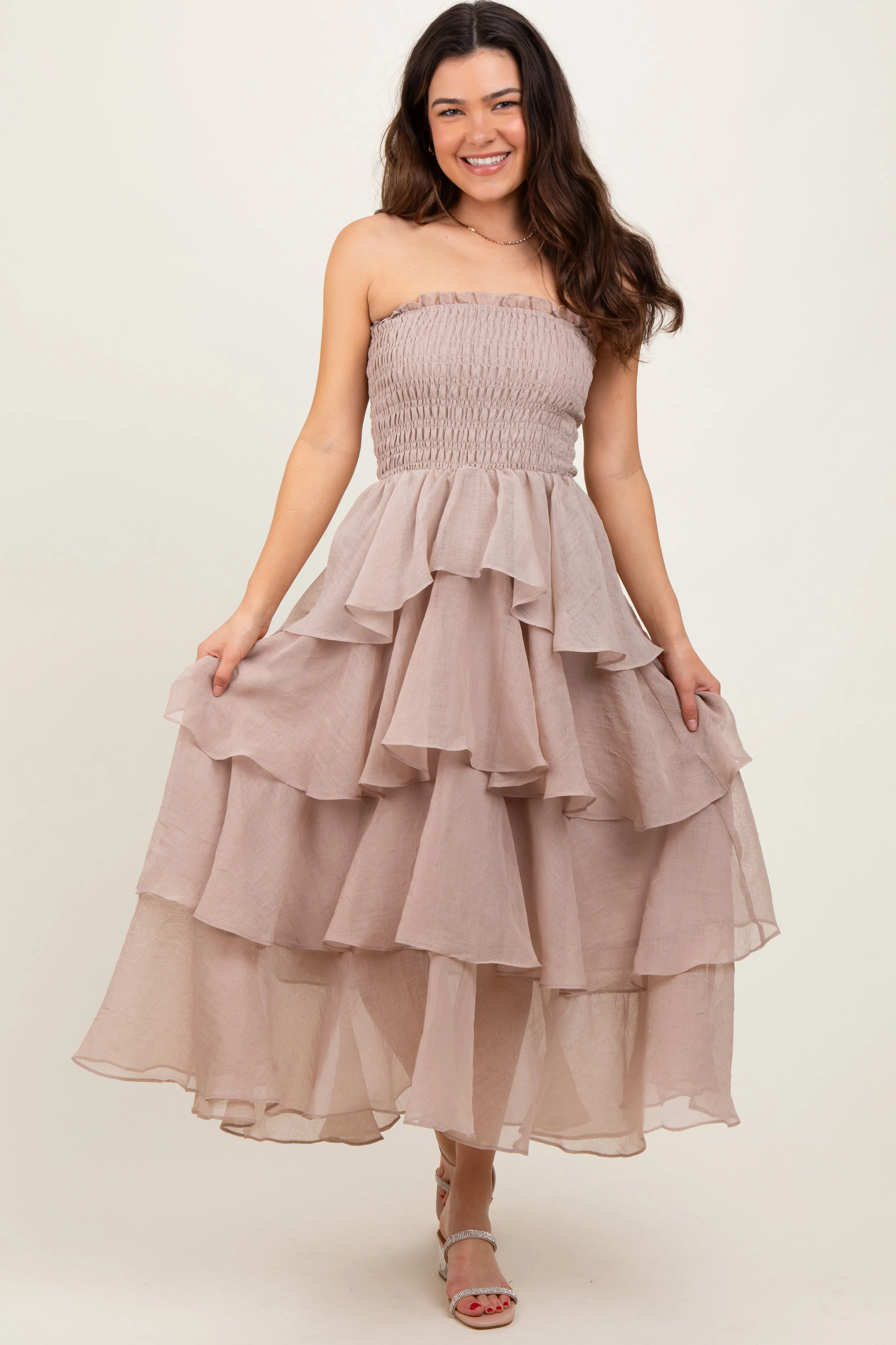 Beige Layered Maxi Dress sold by Pinkblush product image thumbnail 2