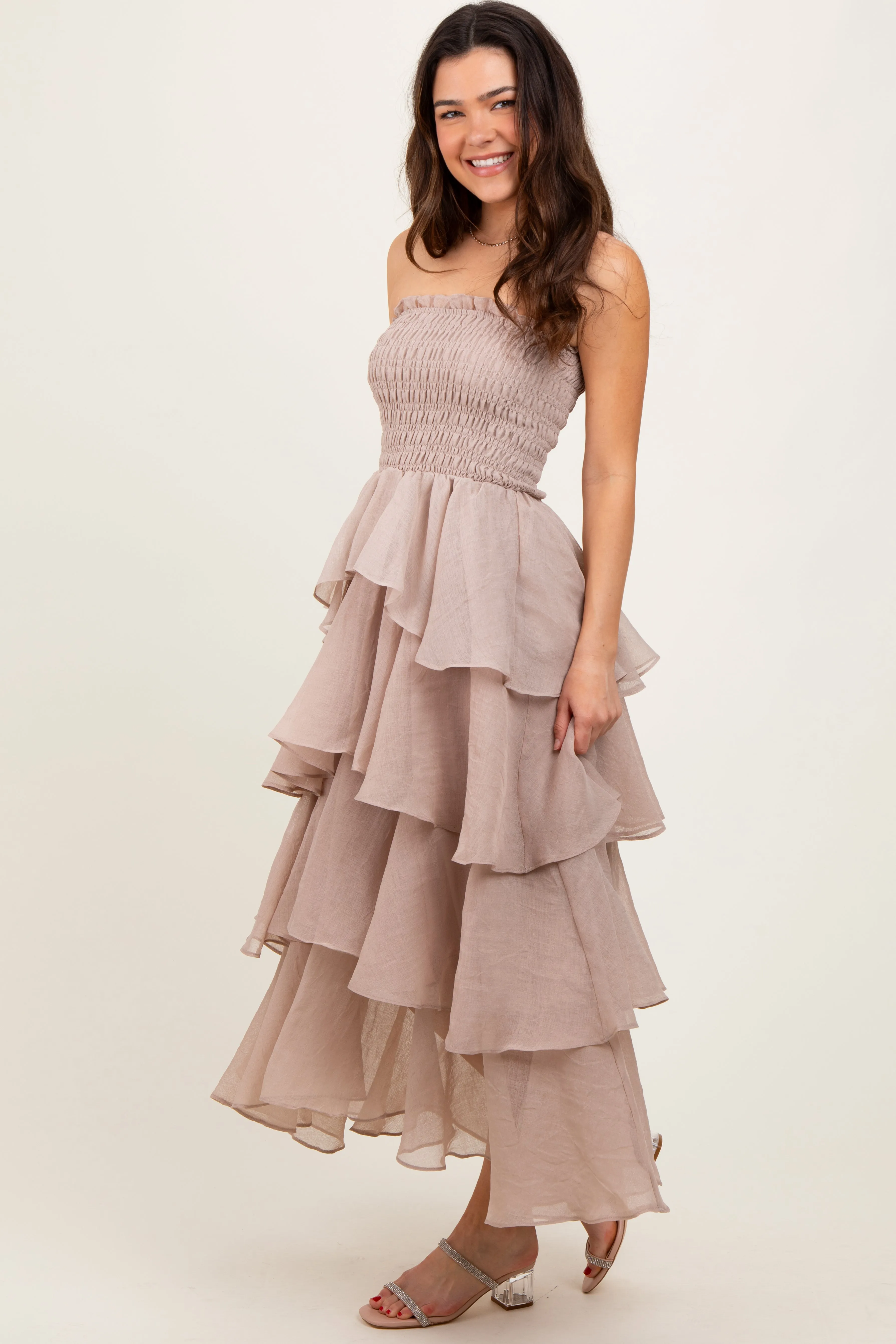 Beige Layered Maxi Dress sold by Pinkblush product image thumbnail 3