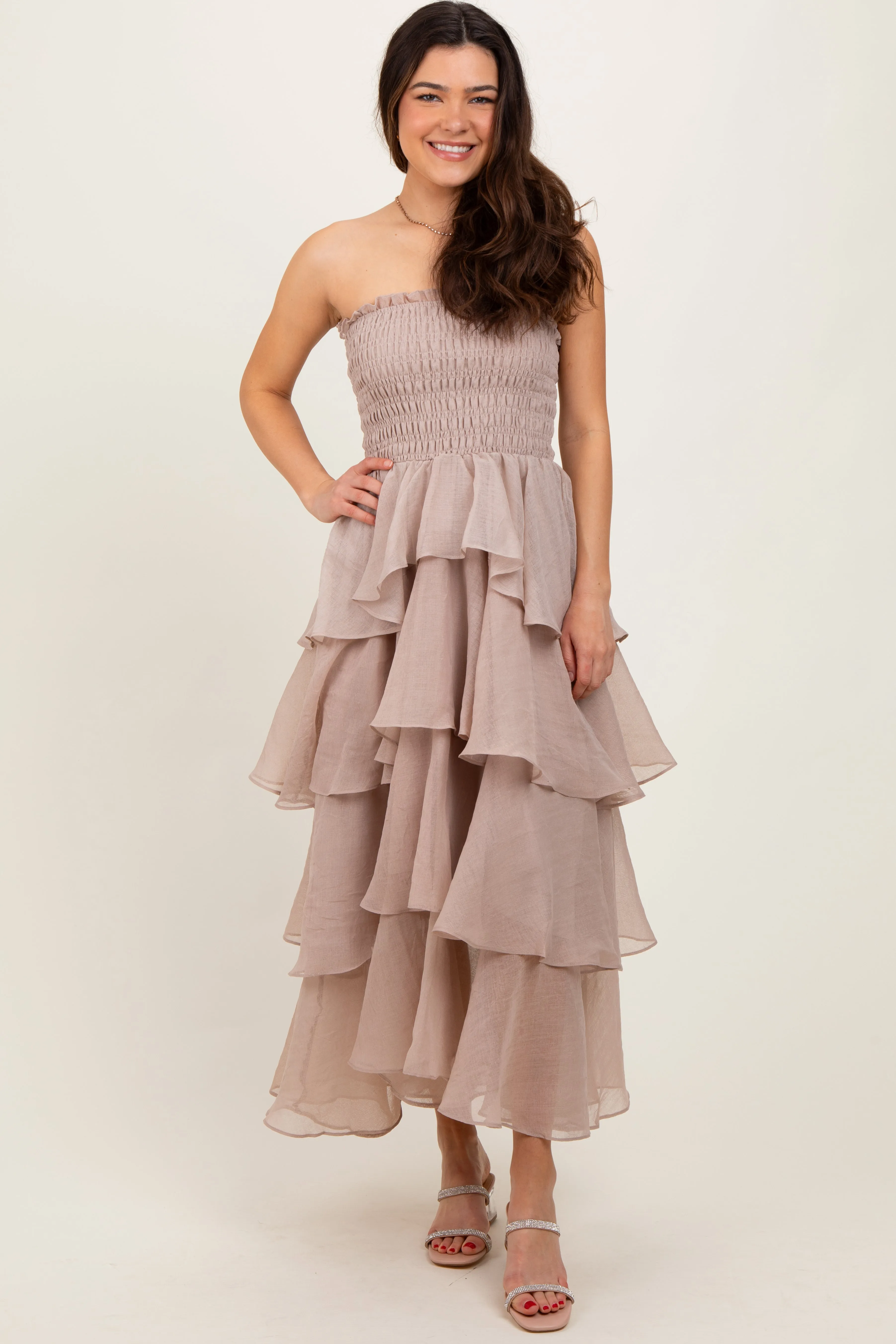 Beige Layered Maxi Dress sold by Pinkblush