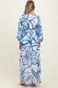Blue Floral Smocked Waist Long Sleeve Maternity Maxi Dress sold by Pinkblush