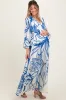 Blue Floral Smocked Waist Long Sleeve Maternity Maxi Dress sold by Pinkblush
