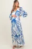 Blue Floral Smocked Waist Long Sleeve Maternity Maxi Dress sold by Pinkblush