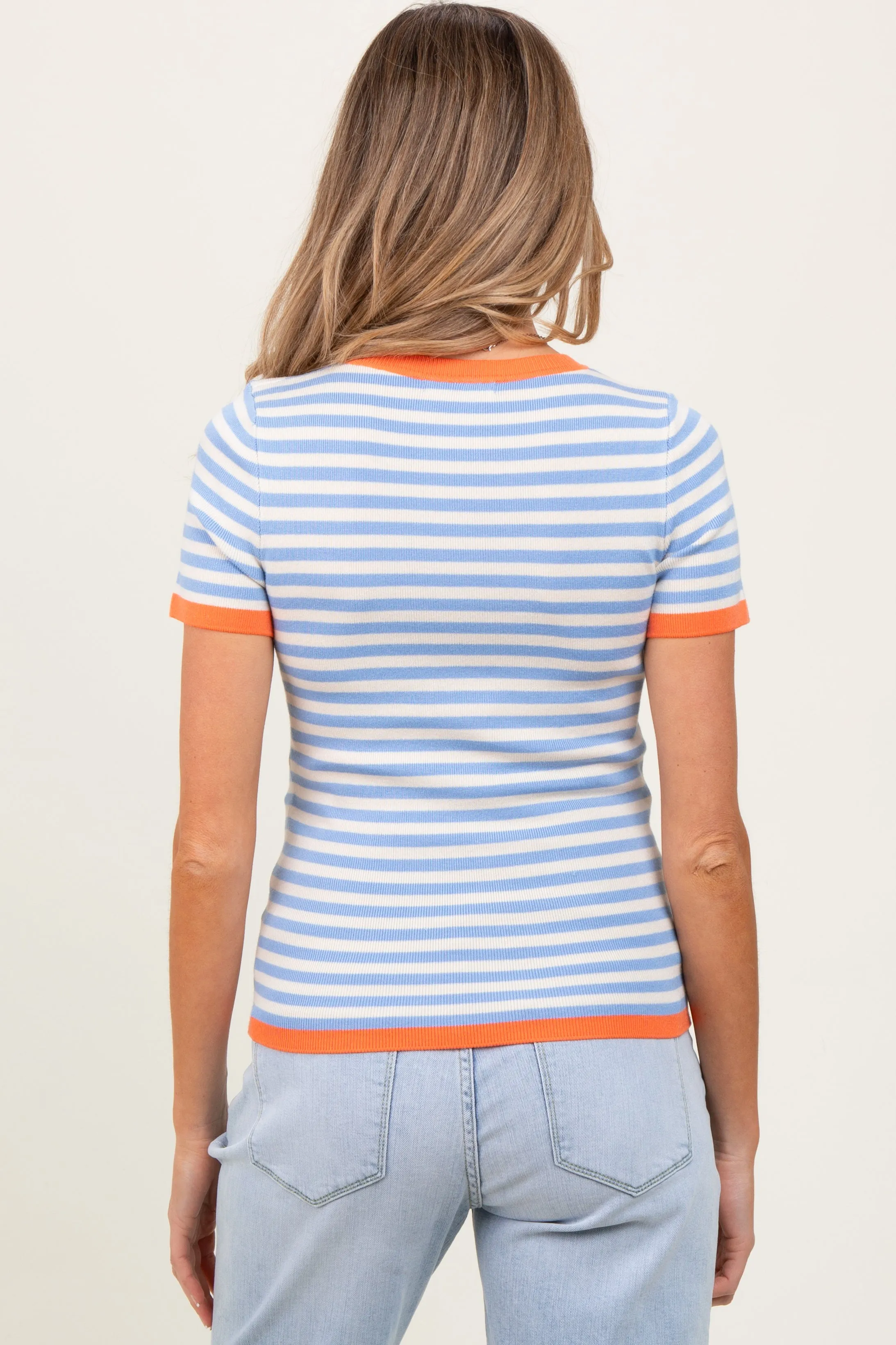 Blue Striped Knit Contrast Trim Maternity Top sold by Pinkblush product image thumbnail 4