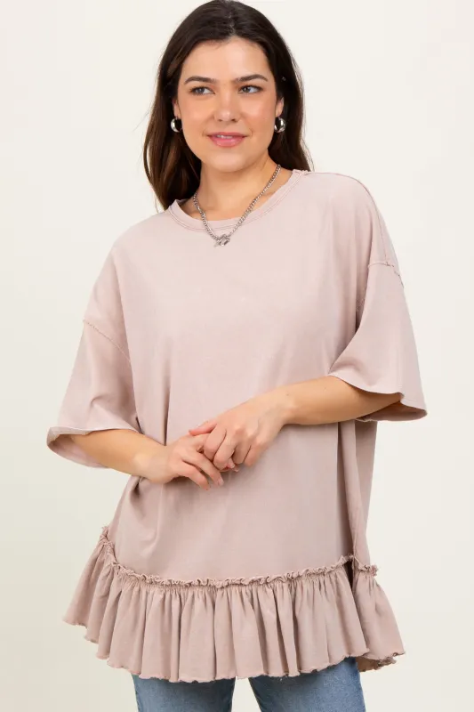 Taupe Relaxed Ruffled Tunic Top sold by Pinkblush