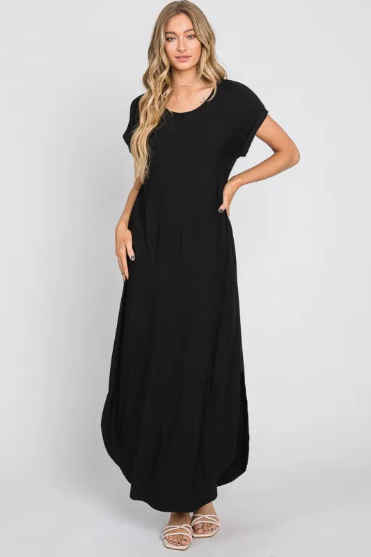 Black Round Hem Side Slit Maxi Dress sold by Pinkblush
