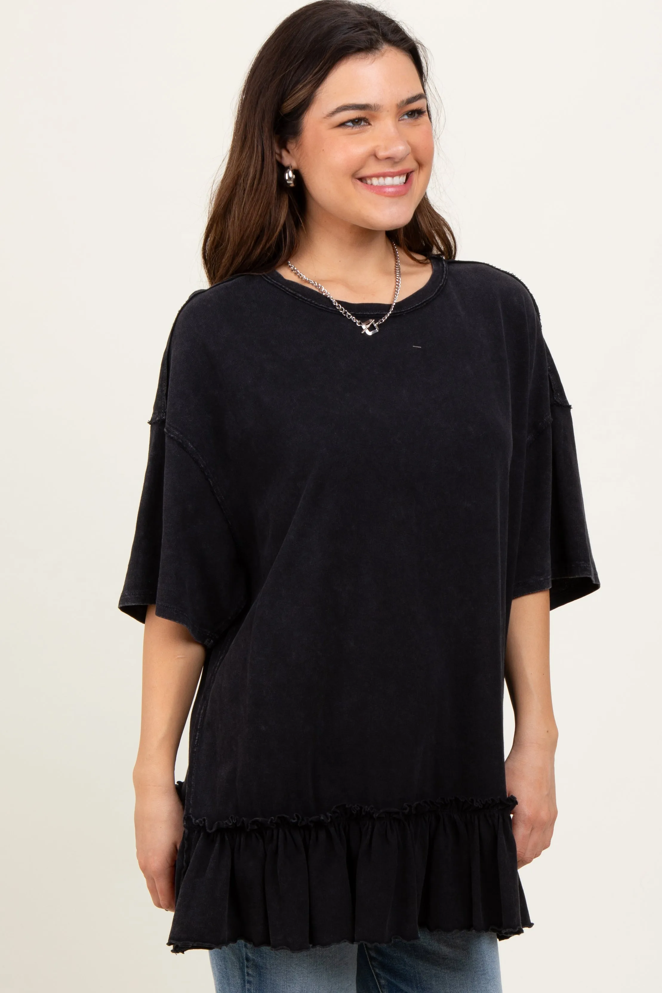 Black Relaxed Ruffled Tunic Top sold by Pinkblush product image thumbnail 2