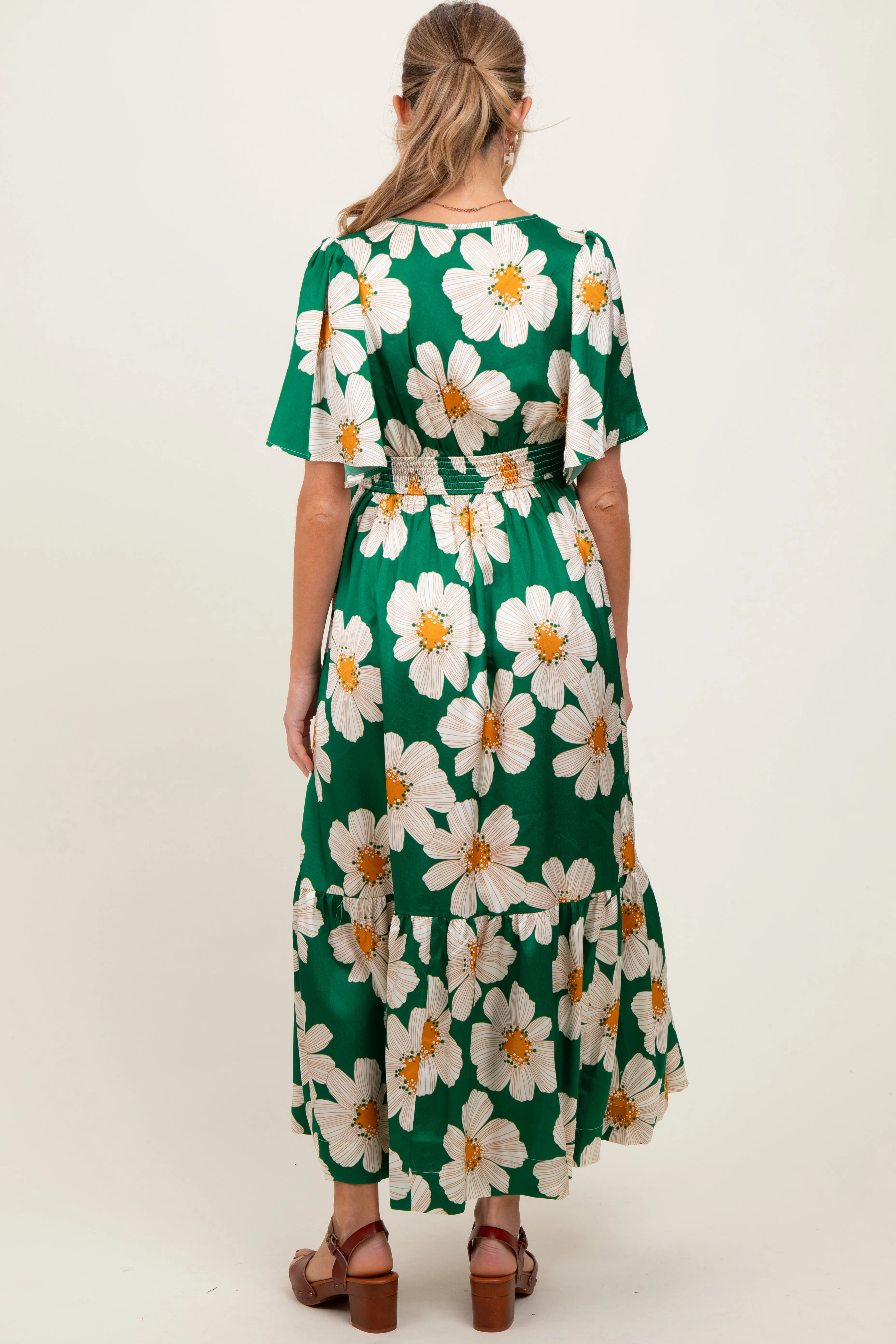 Emerald Notched Collar Floral Button Down Maternity Maxi Dress sold by Pinkblush product image thumbnail 3