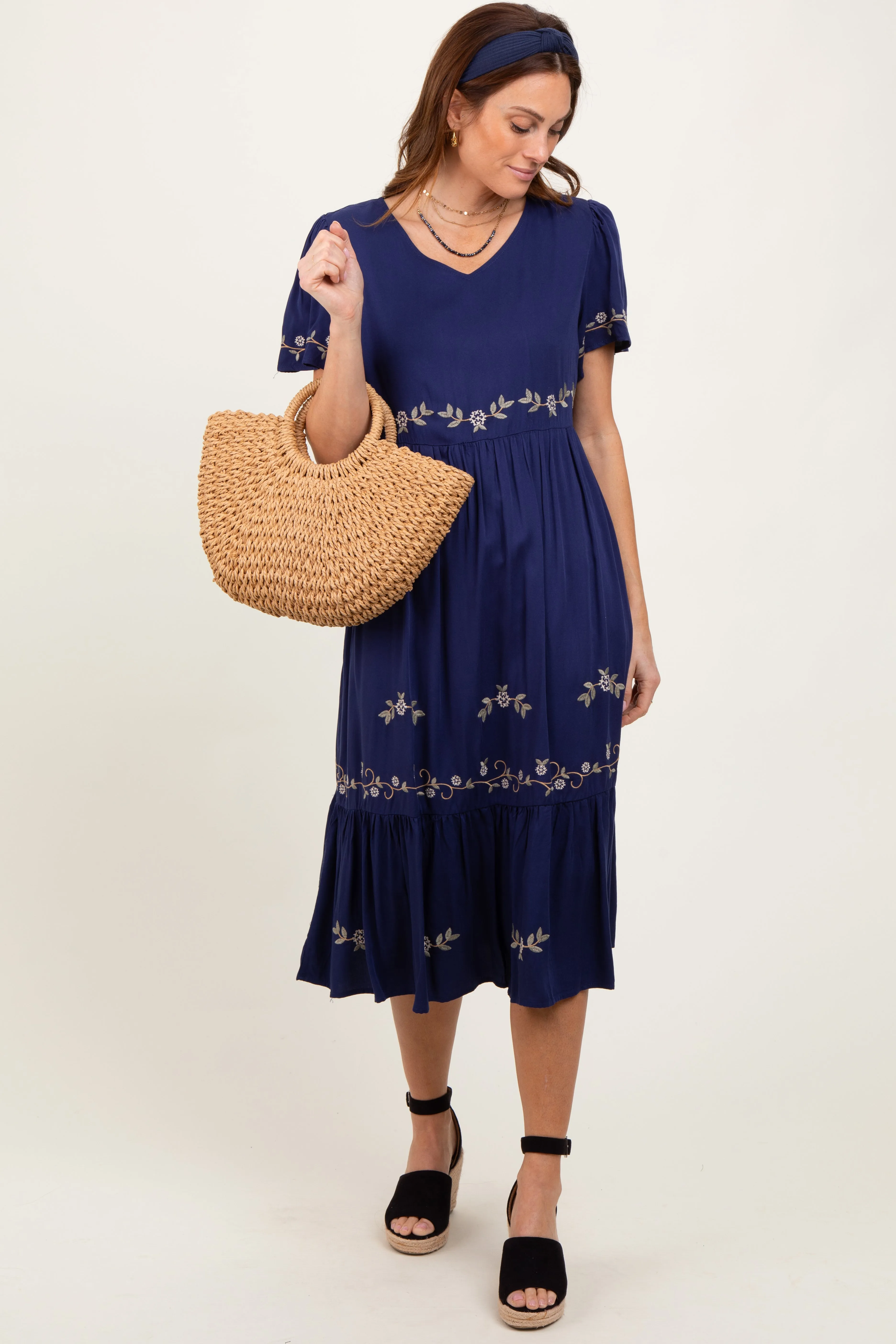 Navy Floral Lace Maternity Midi Dress sold by Pinkblush product image thumbnail 5