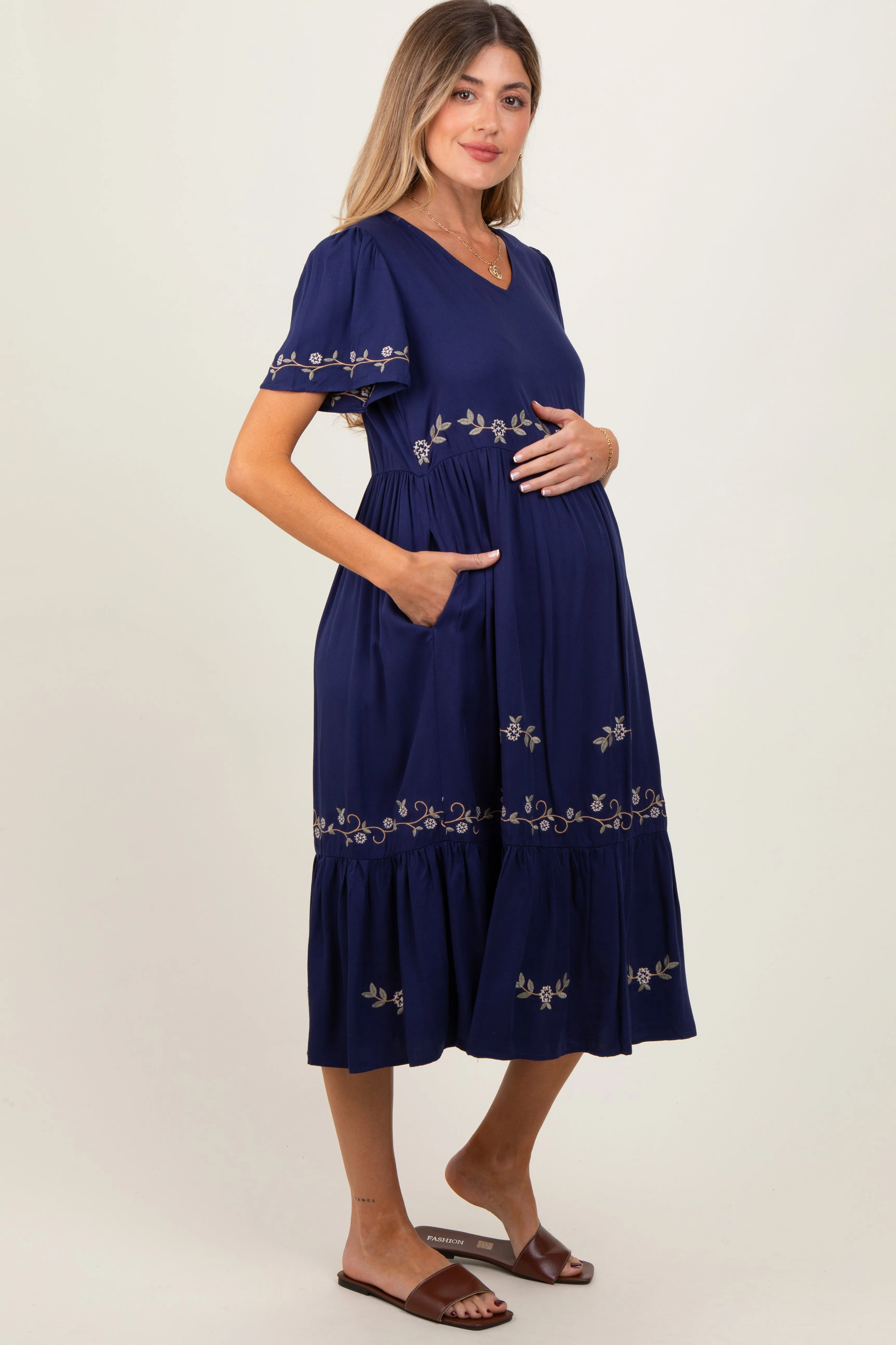 Navy Floral Lace Maternity Midi Dress sold by Pinkblush product image thumbnail 3