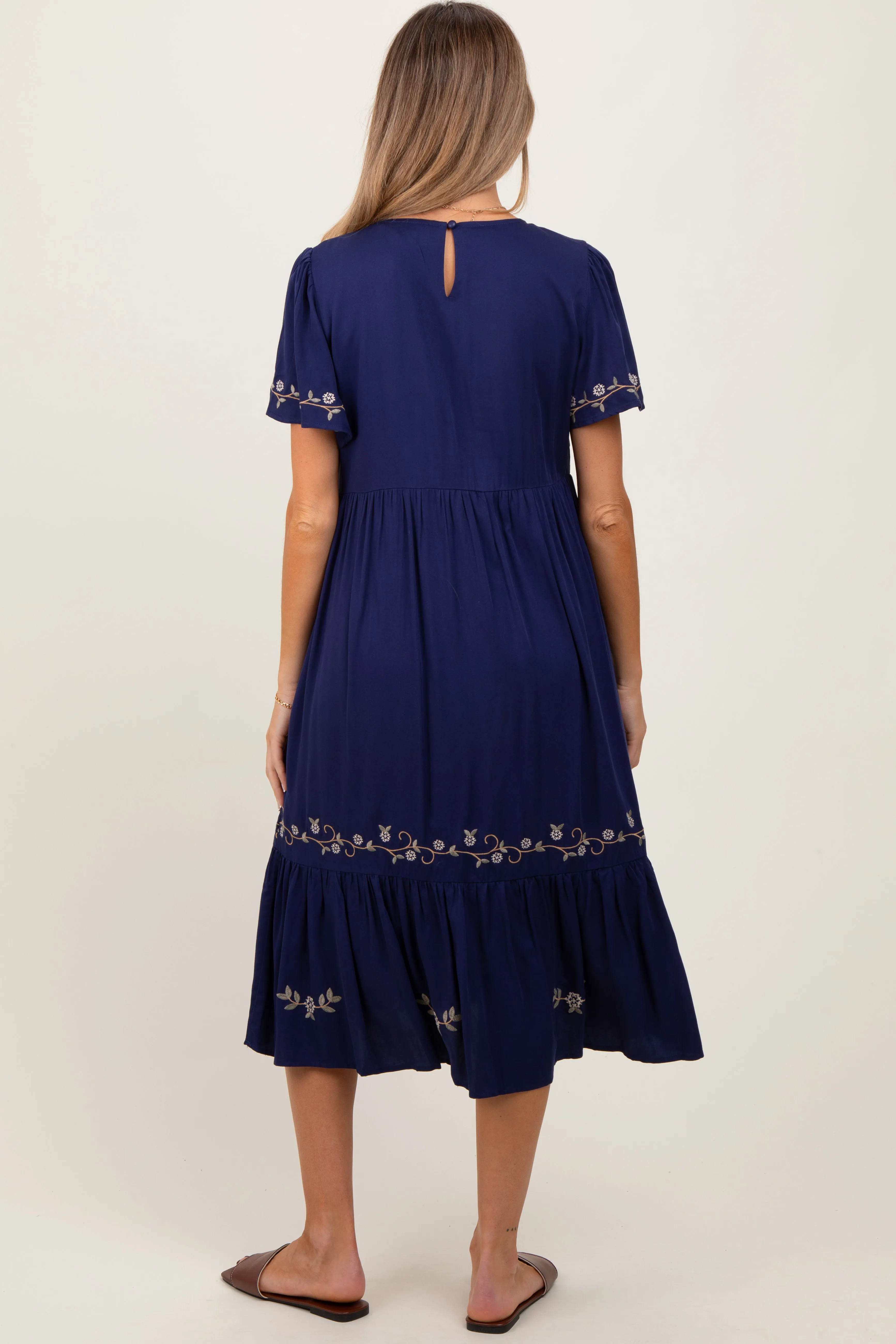 Navy Floral Lace Maternity Midi Dress sold by Pinkblush product image thumbnail 4
