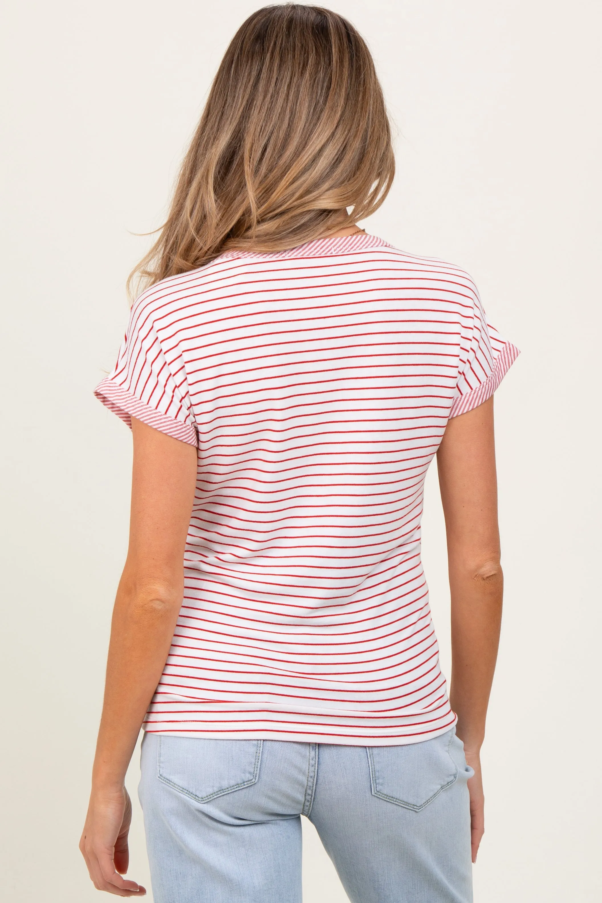 Red Pinstripe Soft Terry Short Sleeve Maternity Top sold by Pinkblush product image thumbnail 4