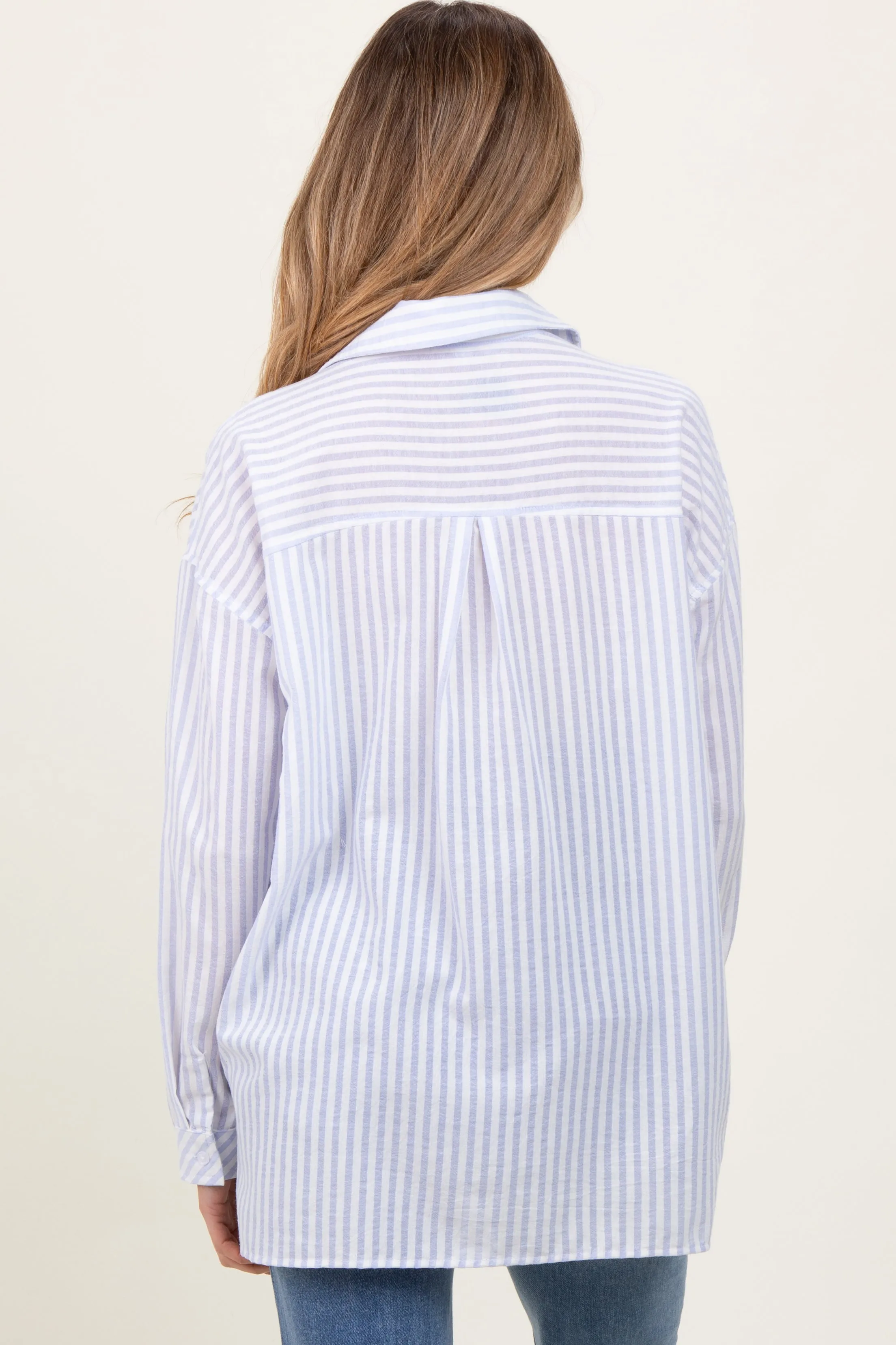 Blue Striped Double Pocket Maternity Button Down Top sold by Pinkblush product image thumbnail 3