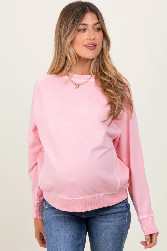 Peach French Terry Vintage Wash Maternity Pullover sold by Pinkblush