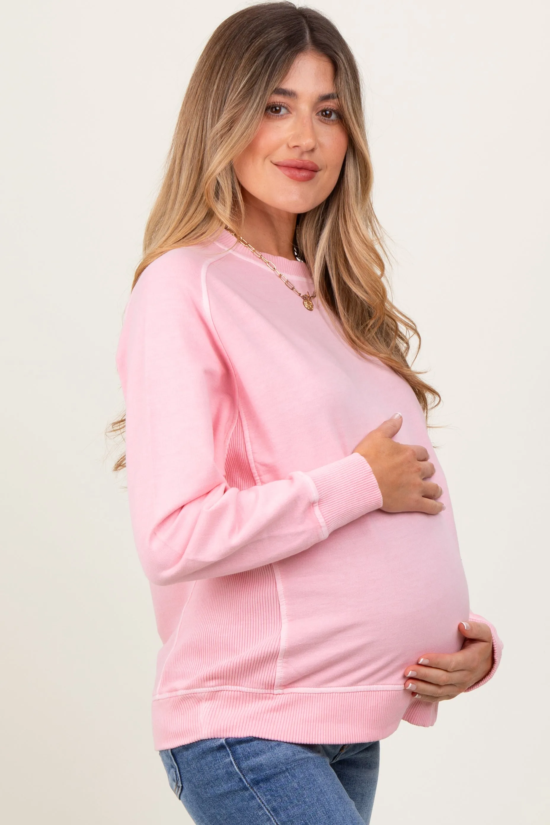 Peach French Terry Vintage Wash Maternity Pullover sold by Pinkblush product image thumbnail 3