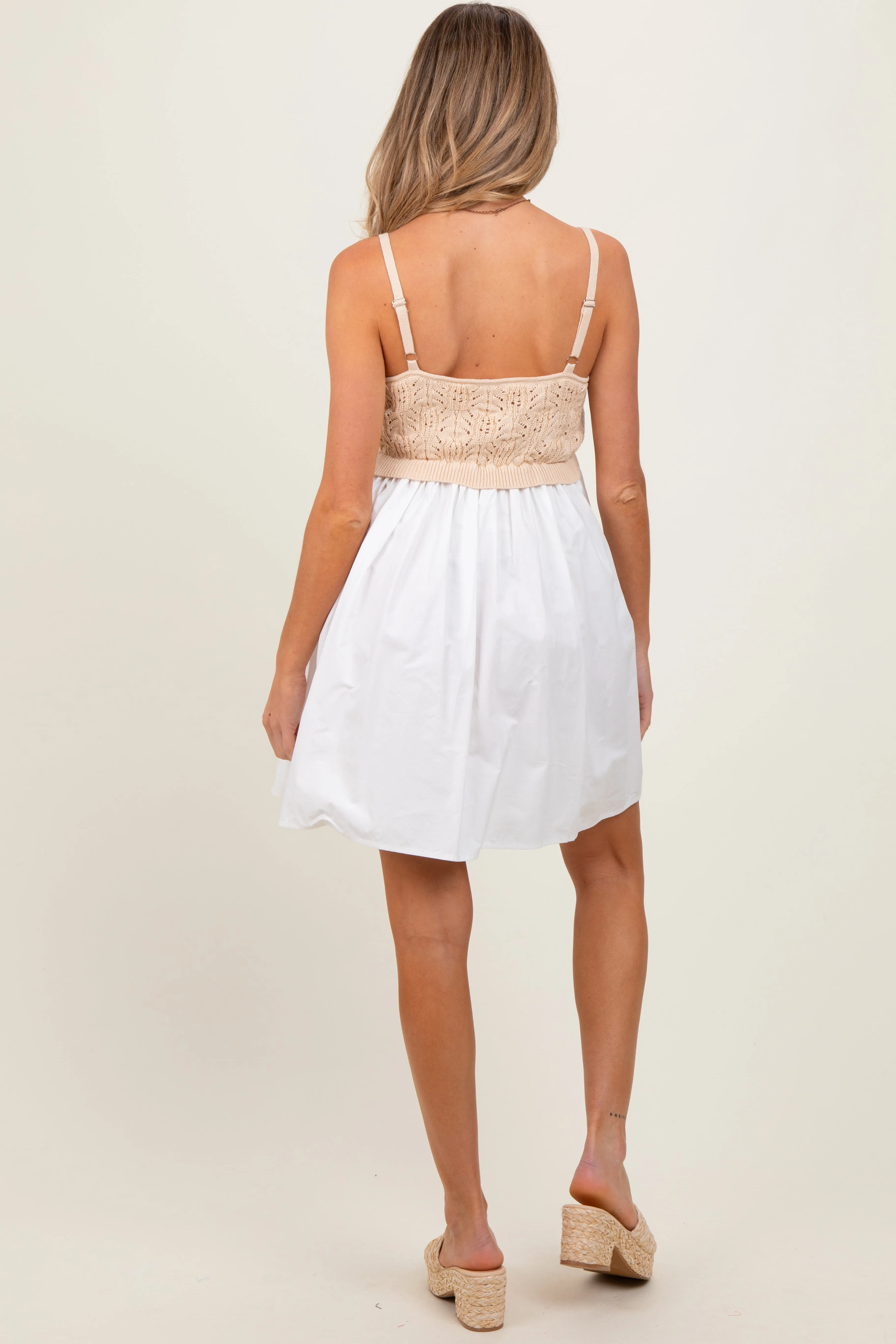 White Crochet Knit Contrast Maternity Mini Dress sold by Pinkblush product image thumbnail 3
