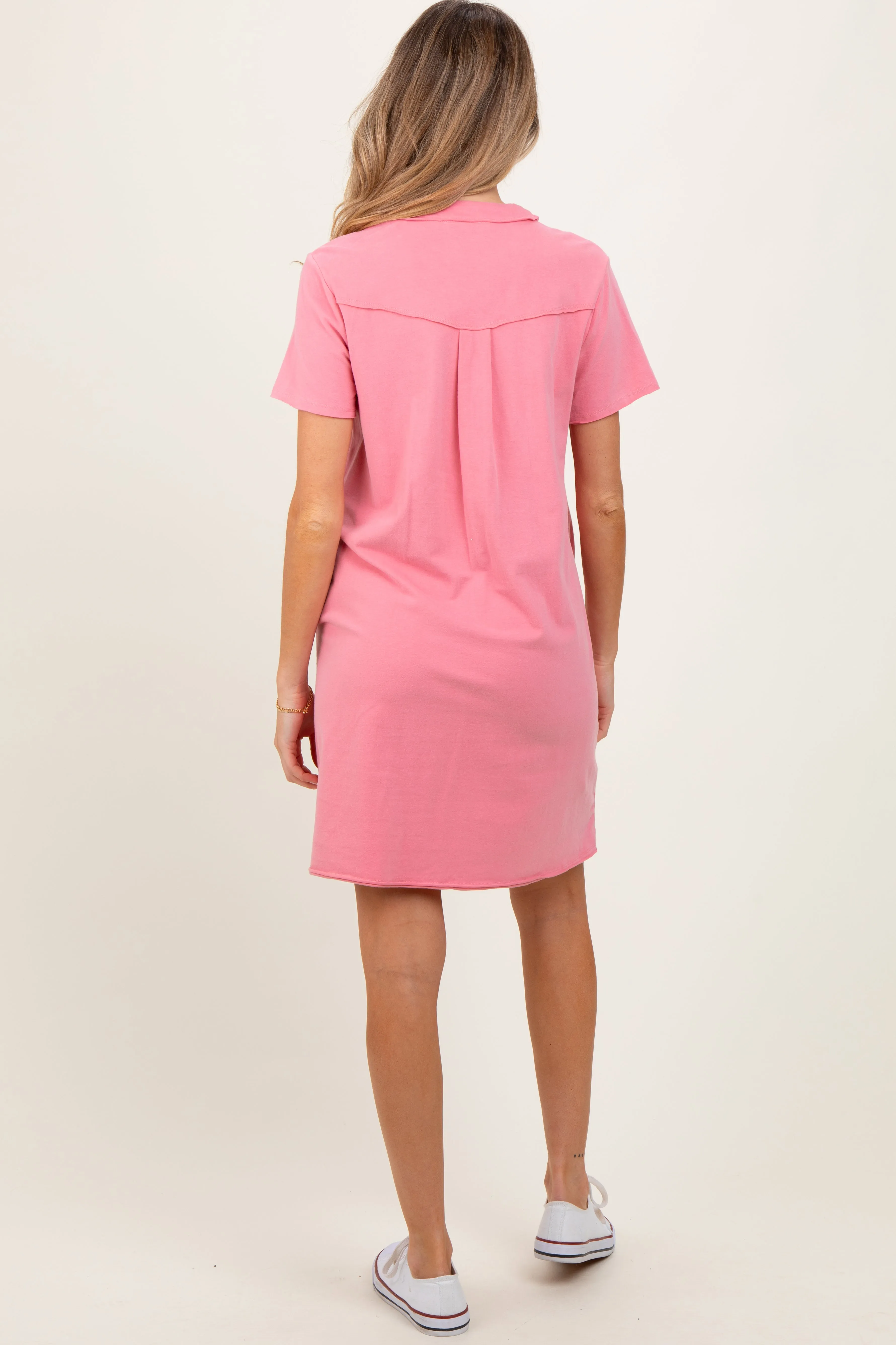 Pink Unfinished Seam Short Sleeve Maternity Mini Dress sold by Pinkblush product image thumbnail 3