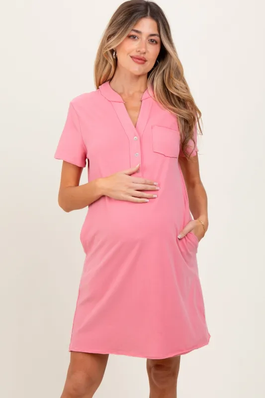 Pink Unfinished Seam Short Sleeve Maternity Mini Dress sold by Pinkblush