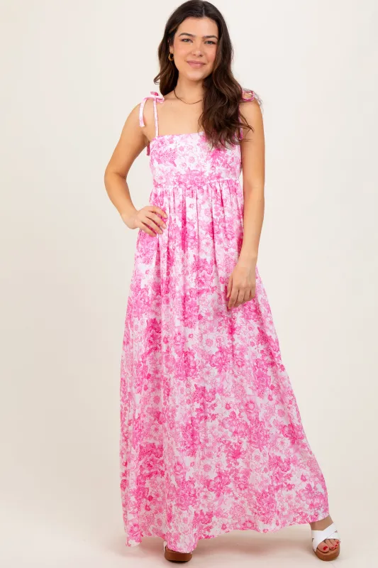 Pink Leaf Print Sleeveless Open Back Smocked Maxi Dress sold by Pinkblush
