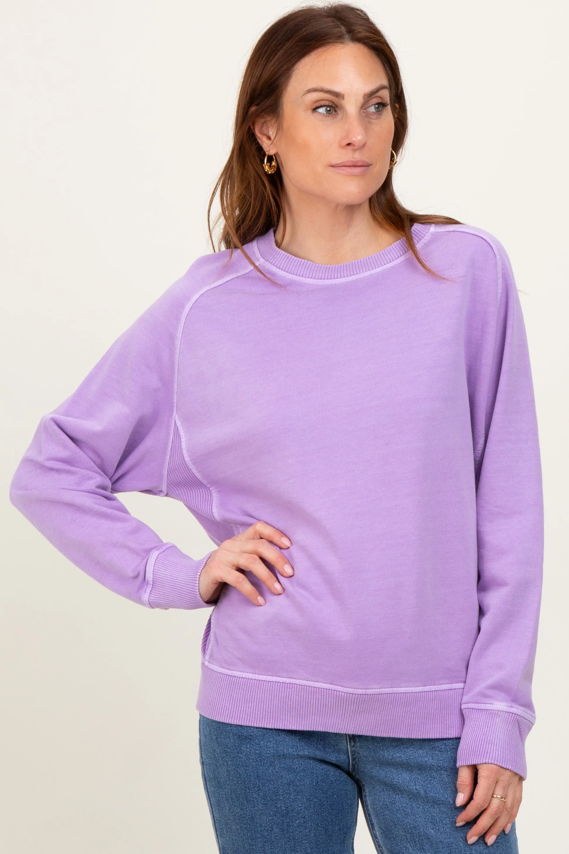Lavender French Terry Vintage Wash Maternity Pullover sold by Pinkblush product image thumbnail 5