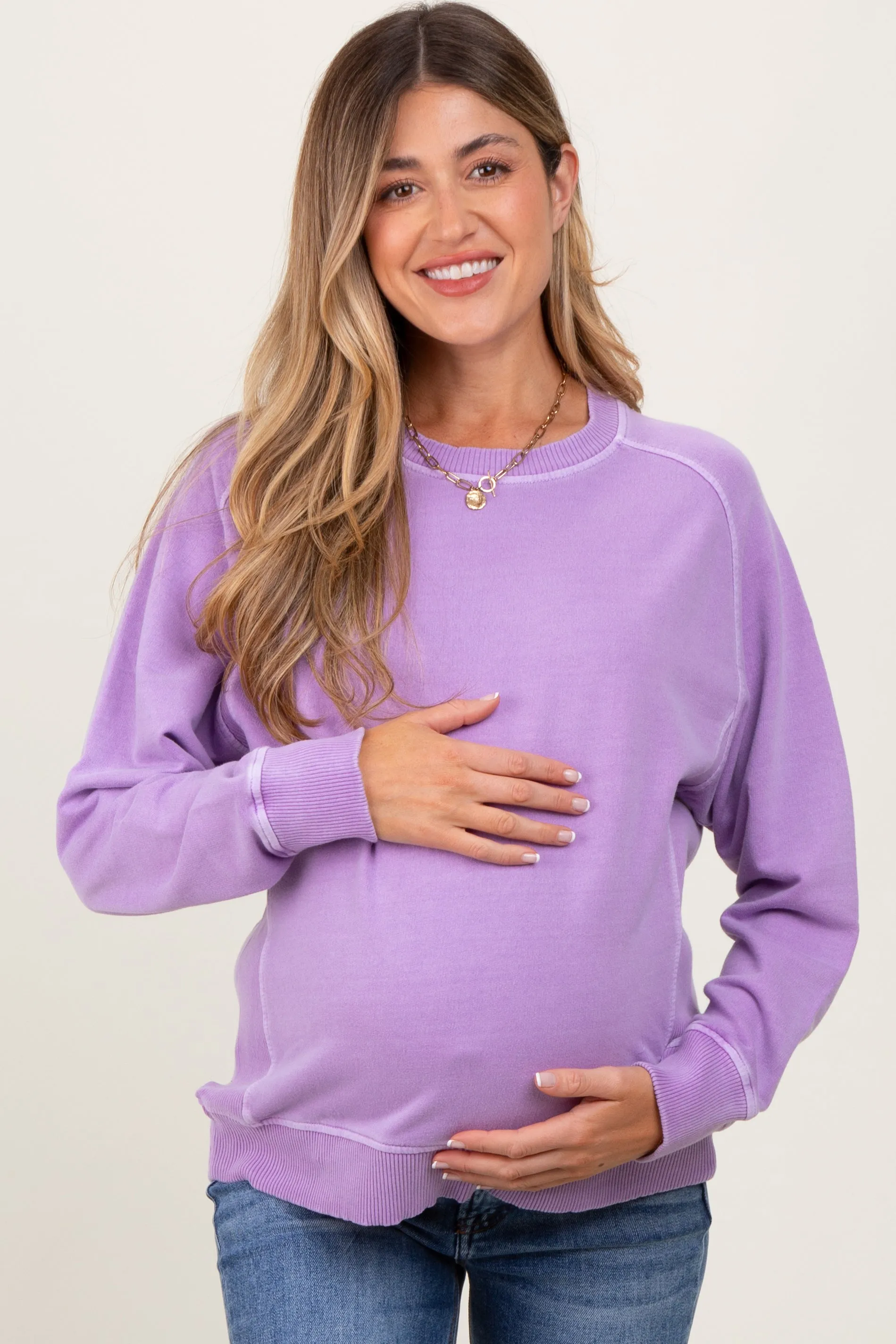 Lavender French Terry Vintage Wash Maternity Pullover sold by Pinkblush product image thumbnail 2