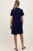 Navy Unfinished Seam Short Sleeve Maternity Mini Dress sold by Pinkblush