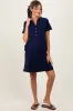 Navy Unfinished Seam Short Sleeve Maternity Mini Dress sold by Pinkblush