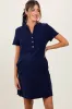 Navy Unfinished Seam Short Sleeve Maternity Mini Dress sold by Pinkblush