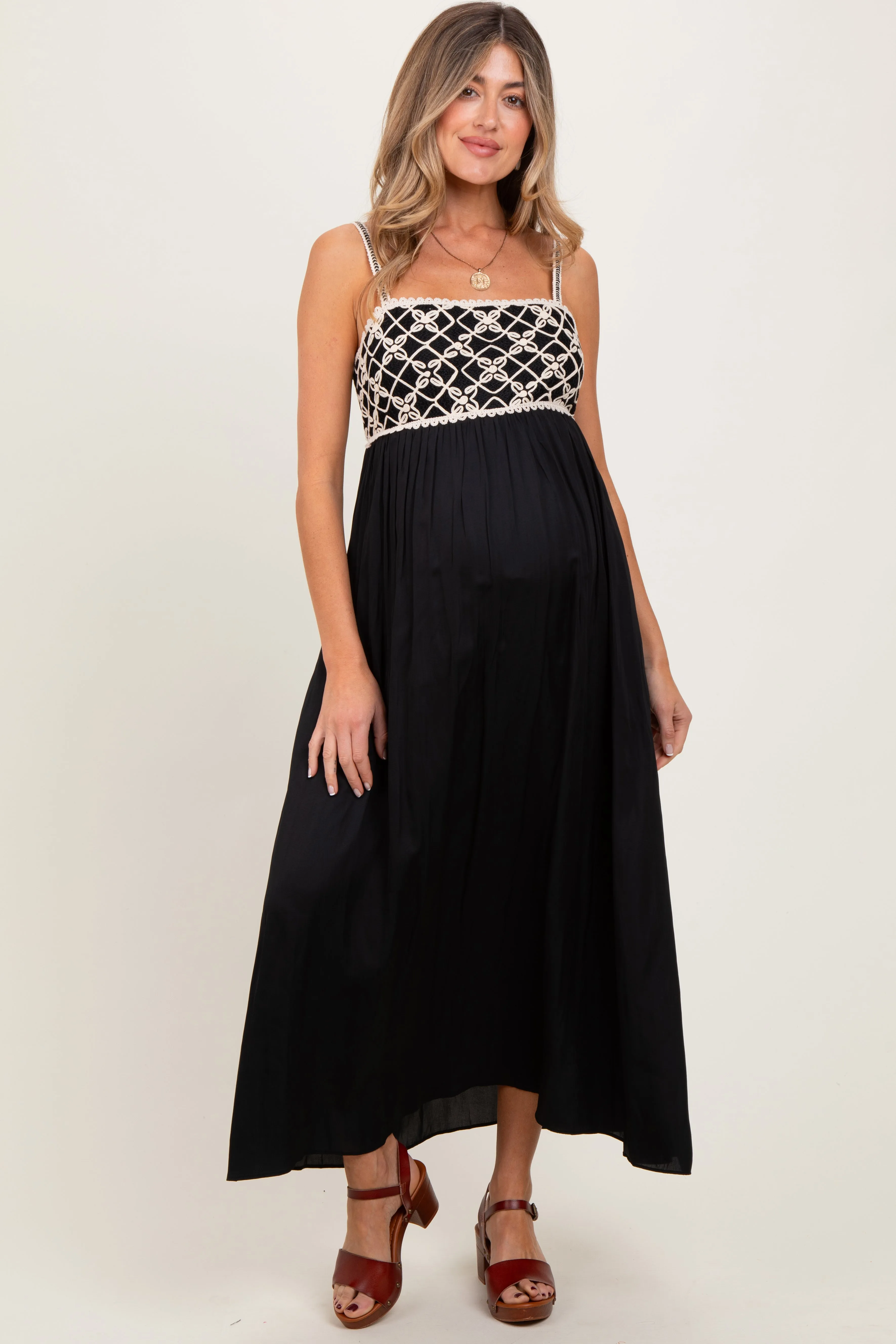 Black Embroidered Bodice Maternity Maxi Dress sold by Pinkblush