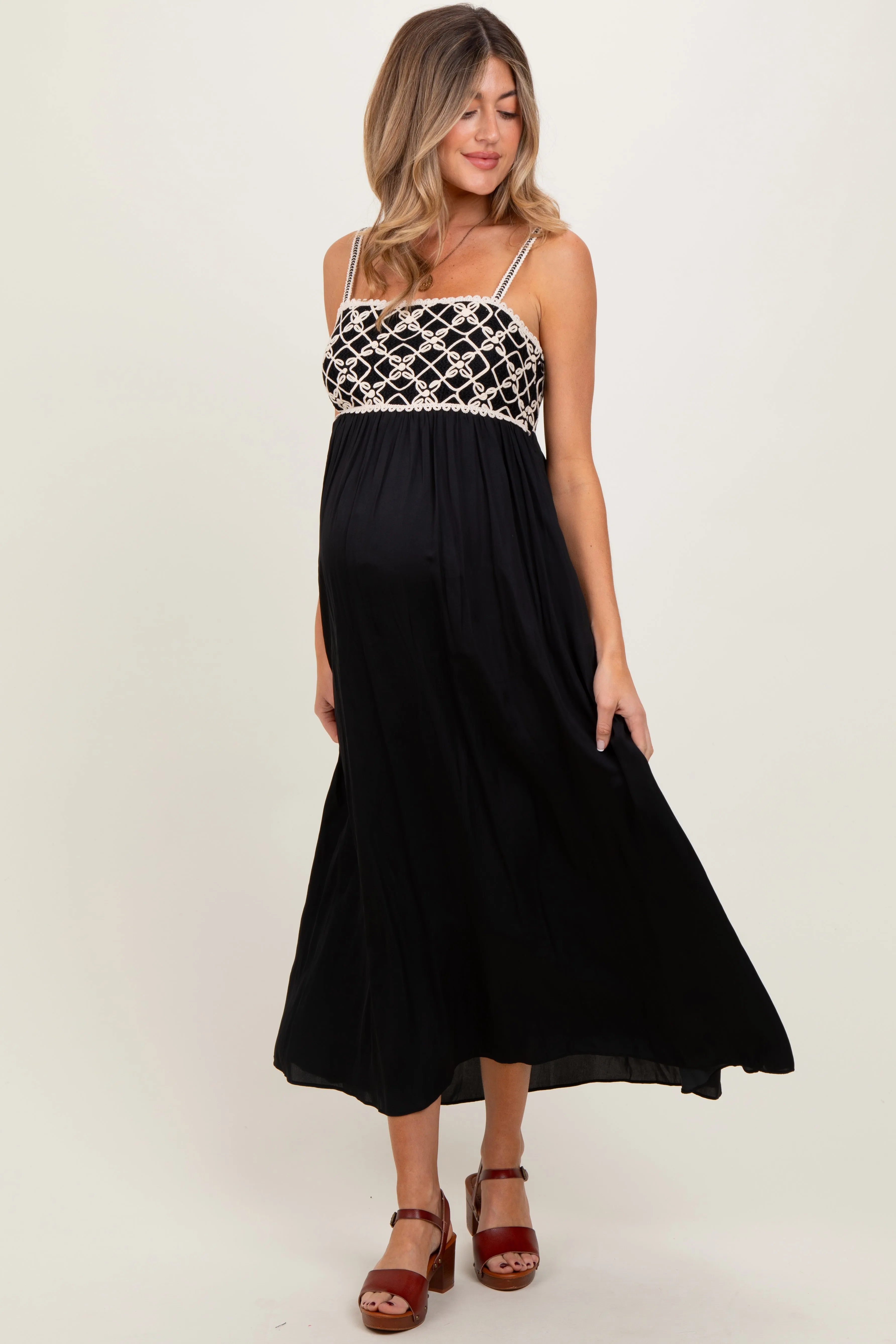 Black Embroidered Bodice Maternity Maxi Dress sold by Pinkblush product image thumbnail 2