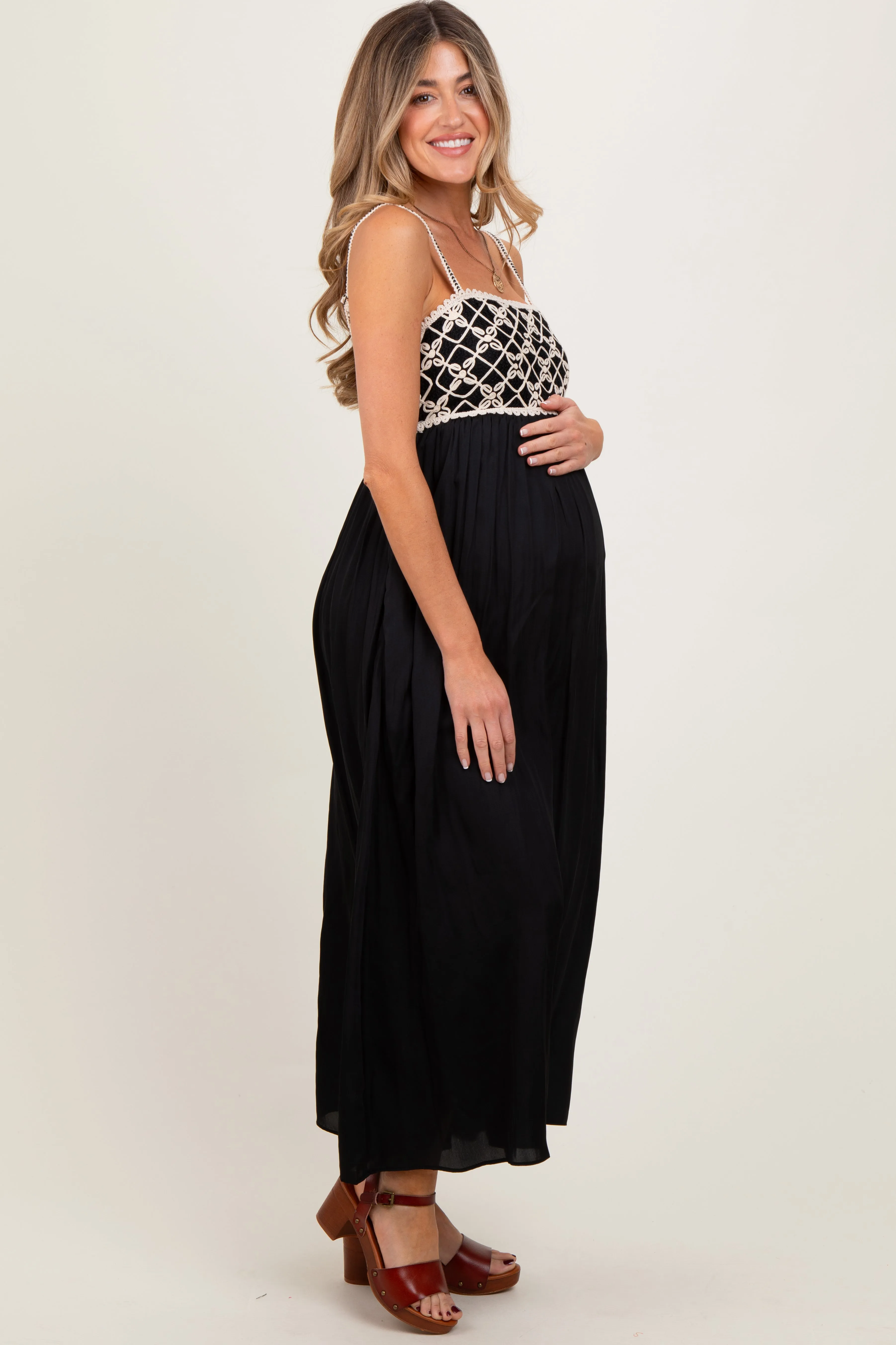 Black Embroidered Bodice Maternity Maxi Dress sold by Pinkblush product image thumbnail 3