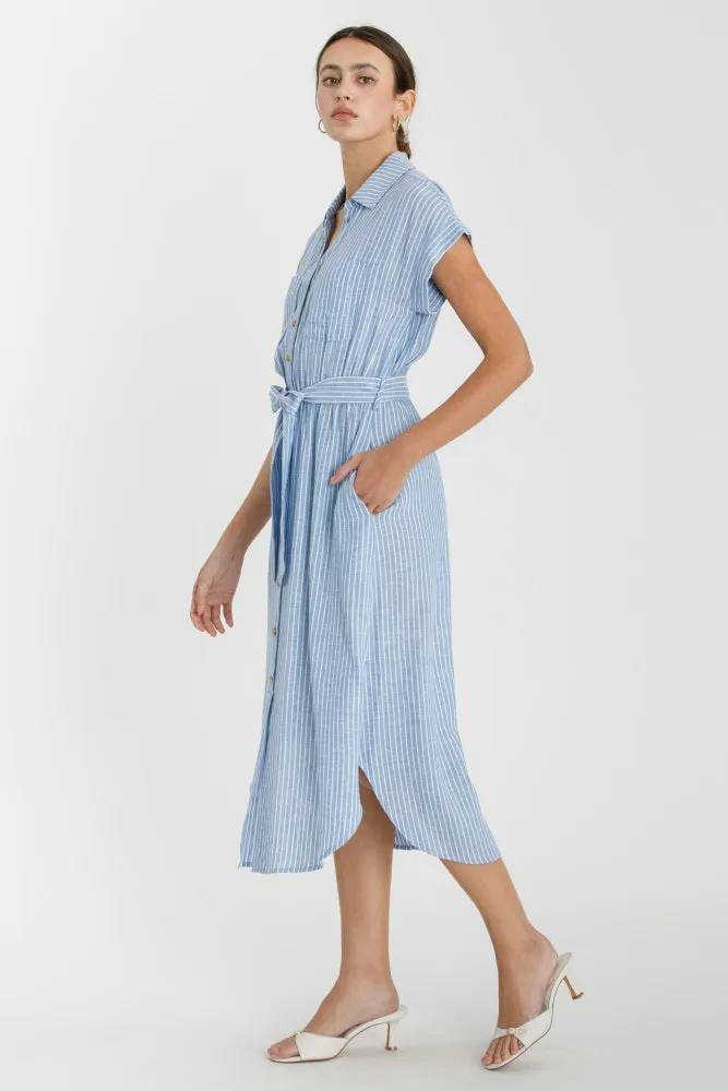 Blue Striped Sash Tie Midi Shirt Dress sold by Pinkblush product image thumbnail 2