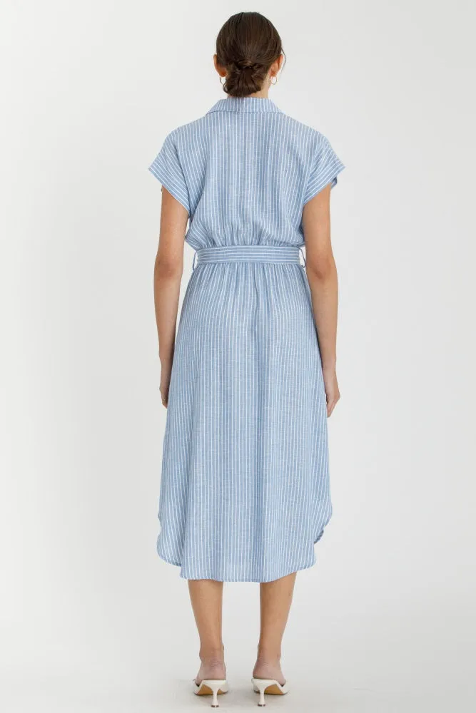 Blue Striped Sash Tie Midi Shirt Dress sold by Pinkblush product image thumbnail 3